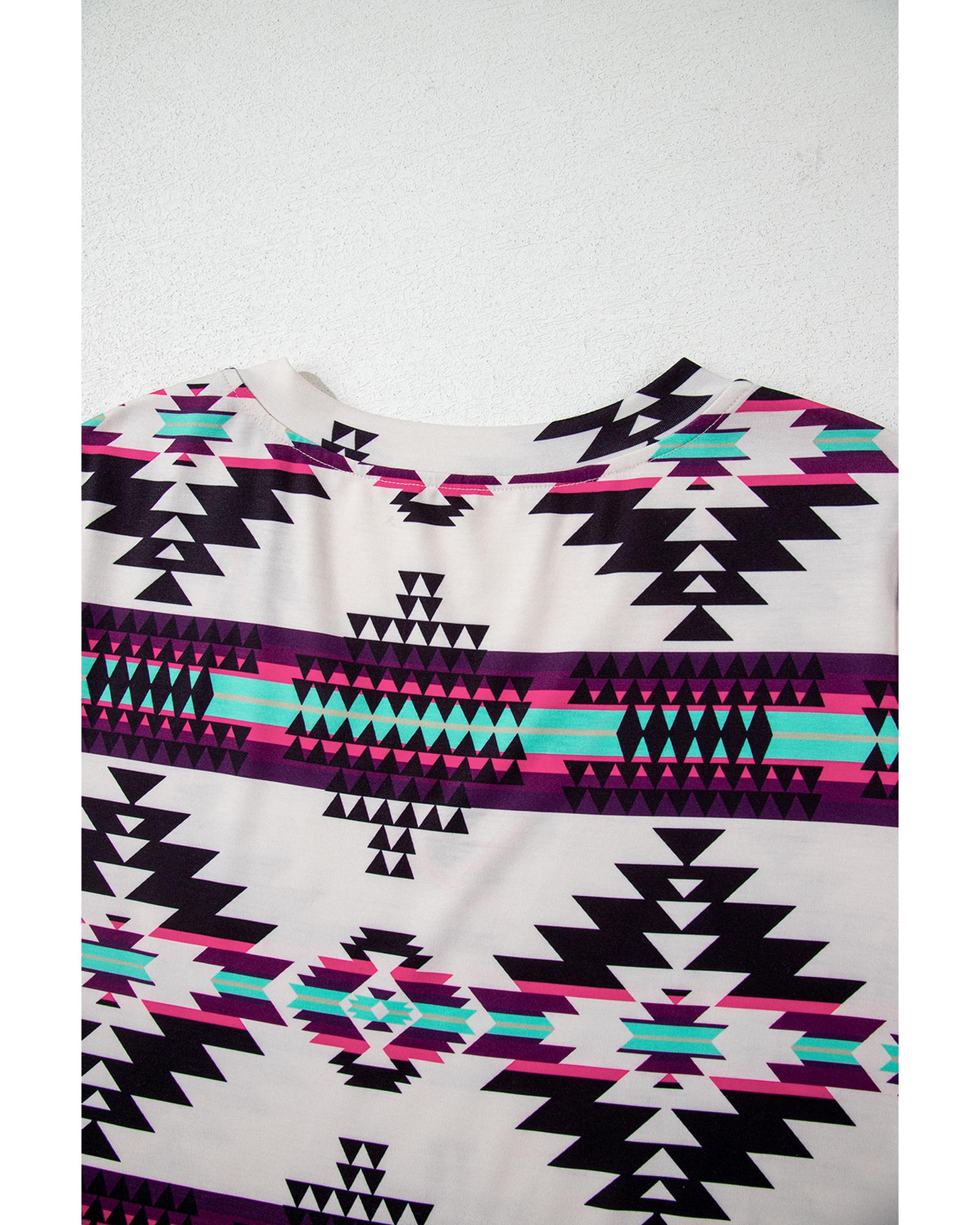 Beige Western Aztec Printed Long T-shirt Dress - M 8