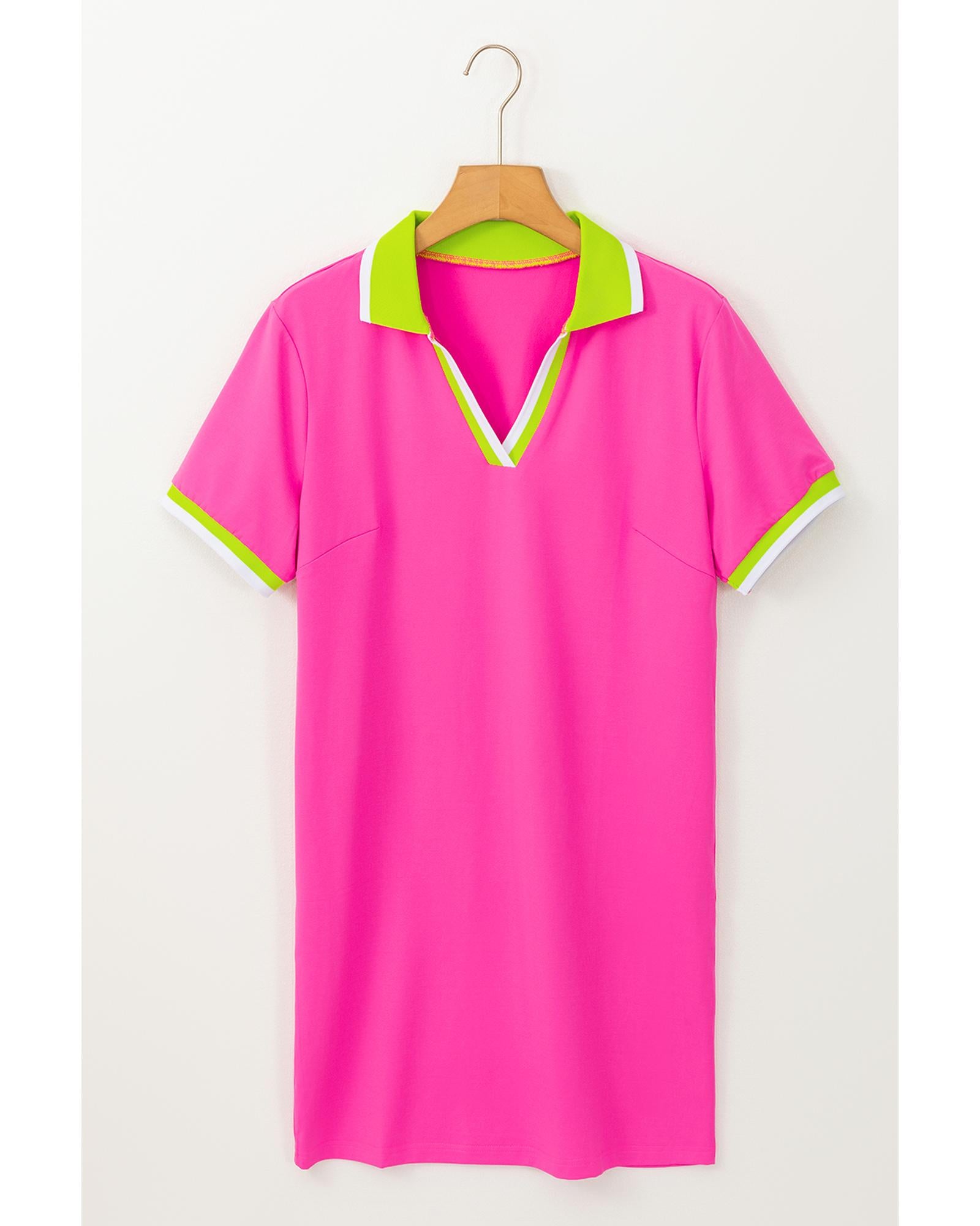 Rose Red Contrast Trim V Neck T-shirt Dress - L 5