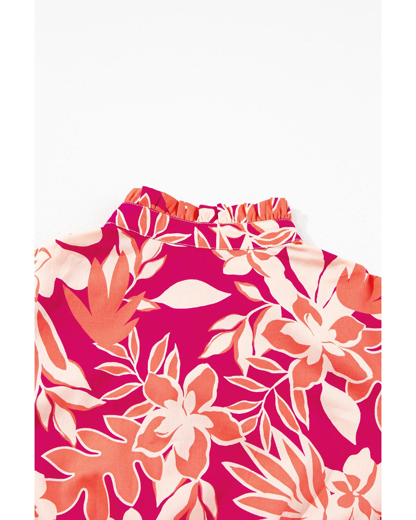 Rose Floral Print Buttoned Smocked High Waist Maxi Dress - L 6