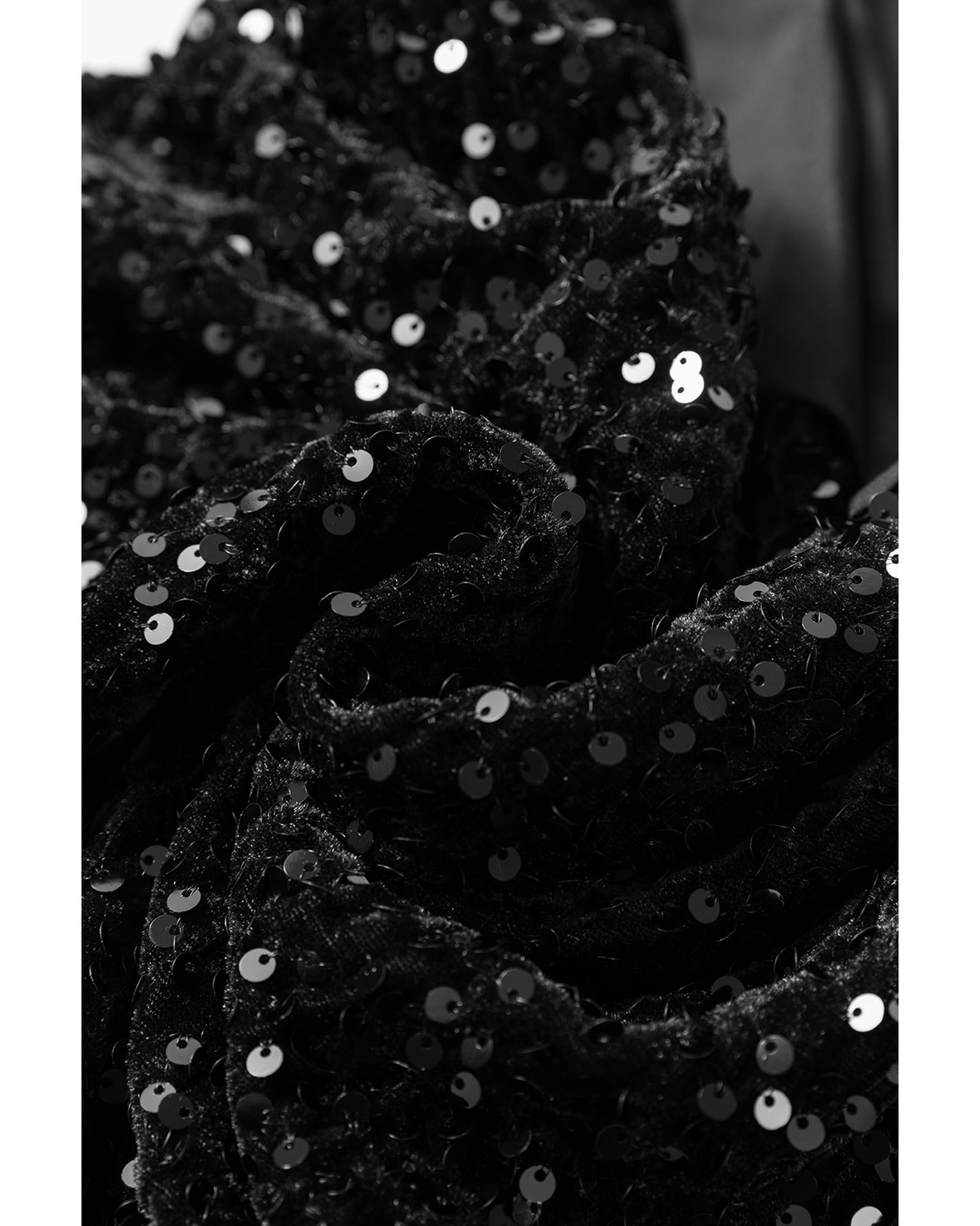 Black Sequin Long Sleeve Knot Cutout Back Mini Dress - M 8