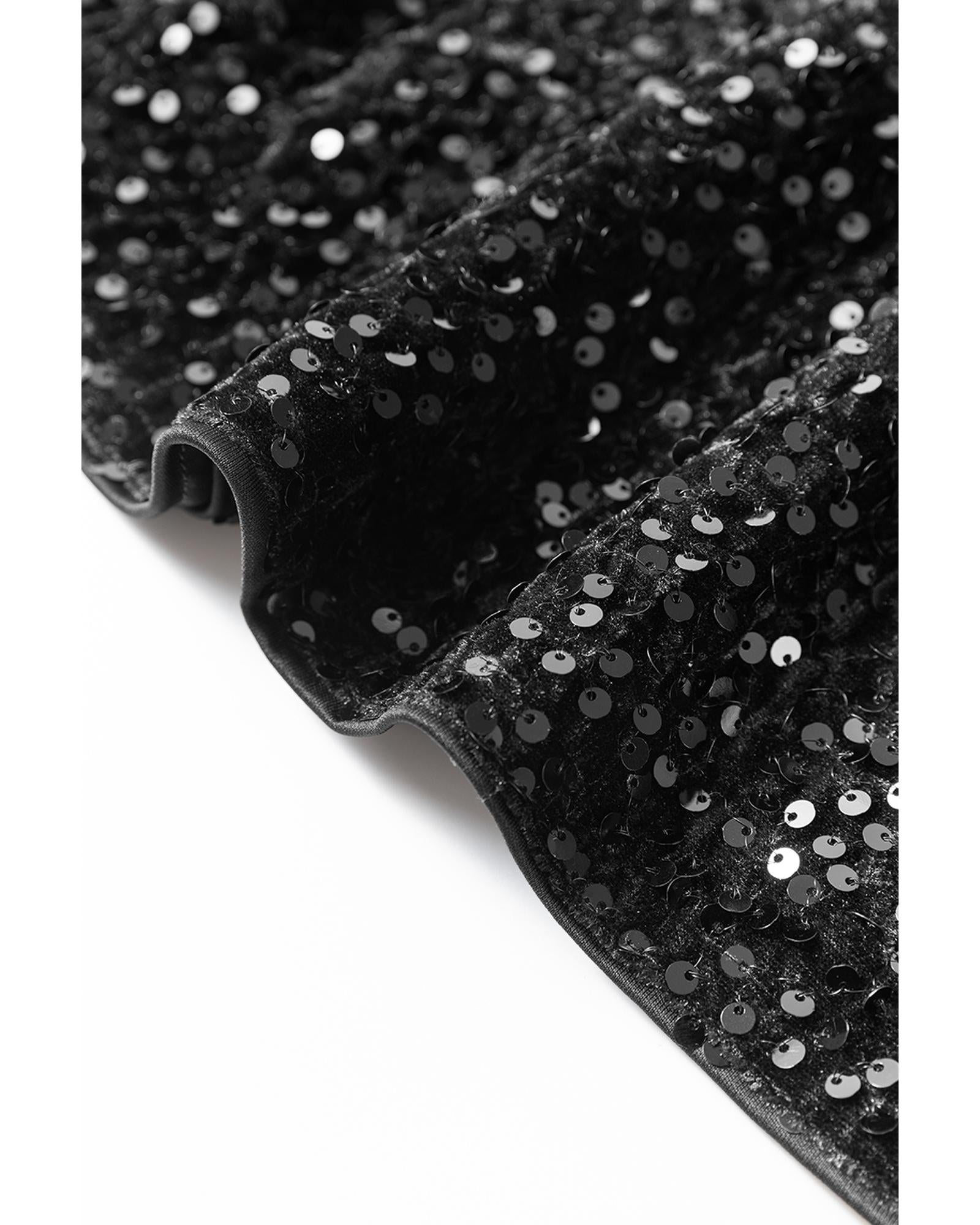 Black Sequin Long Sleeve Knot Cutout Back Mini Dress - XL 7