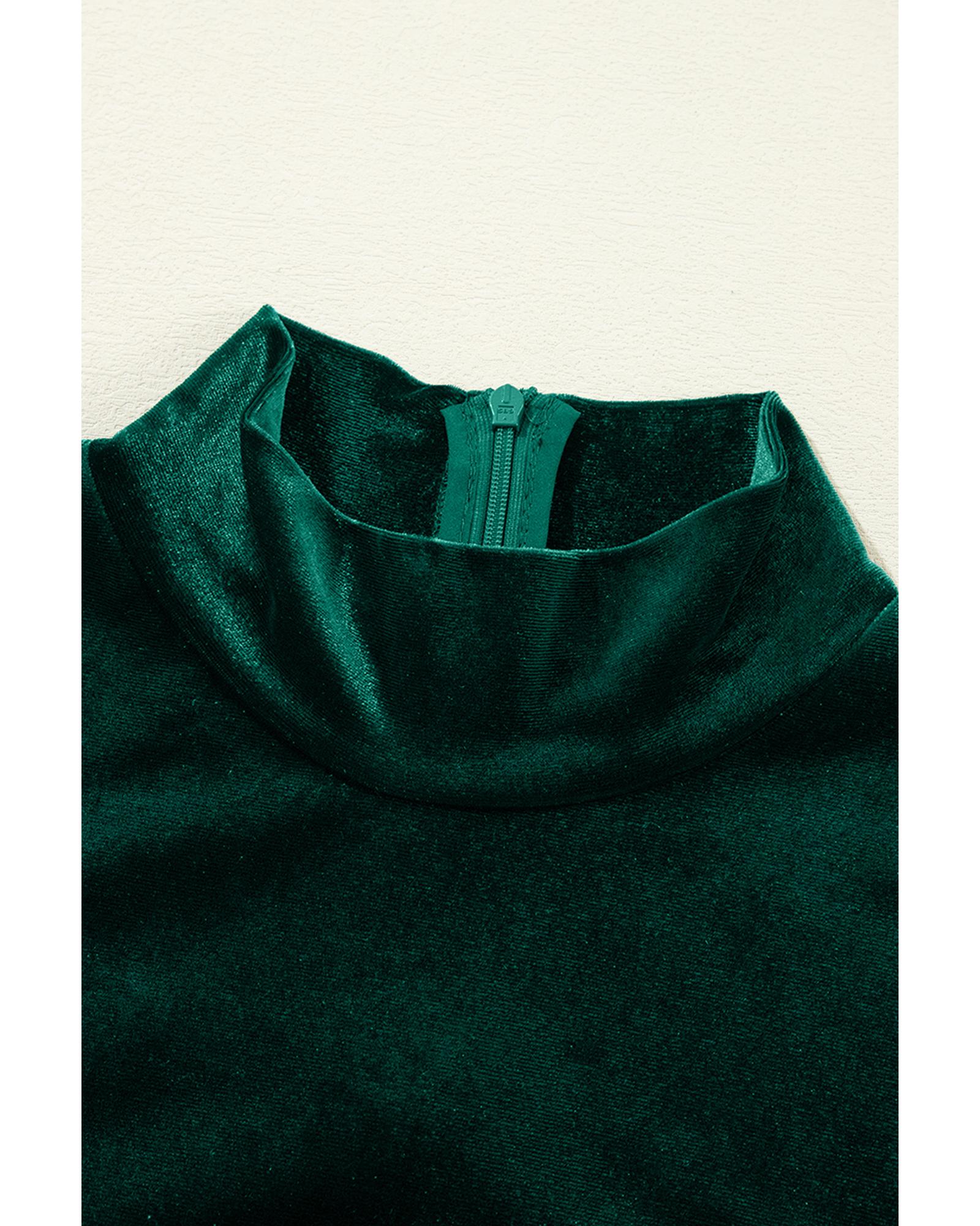 Evergreen Velvet High Neck Tiered Ruffle Mini Dress - XL