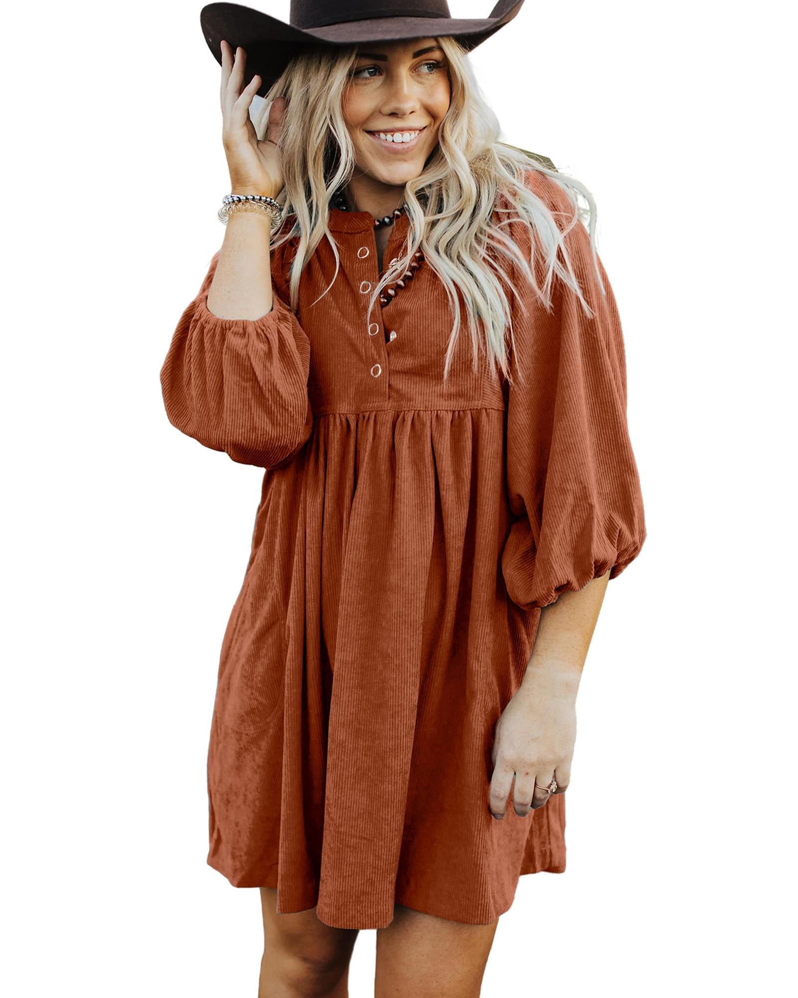 Gold Flame Corduroy Snap Buttons Empire Waist Bracelet Sleeve Dress - L 4