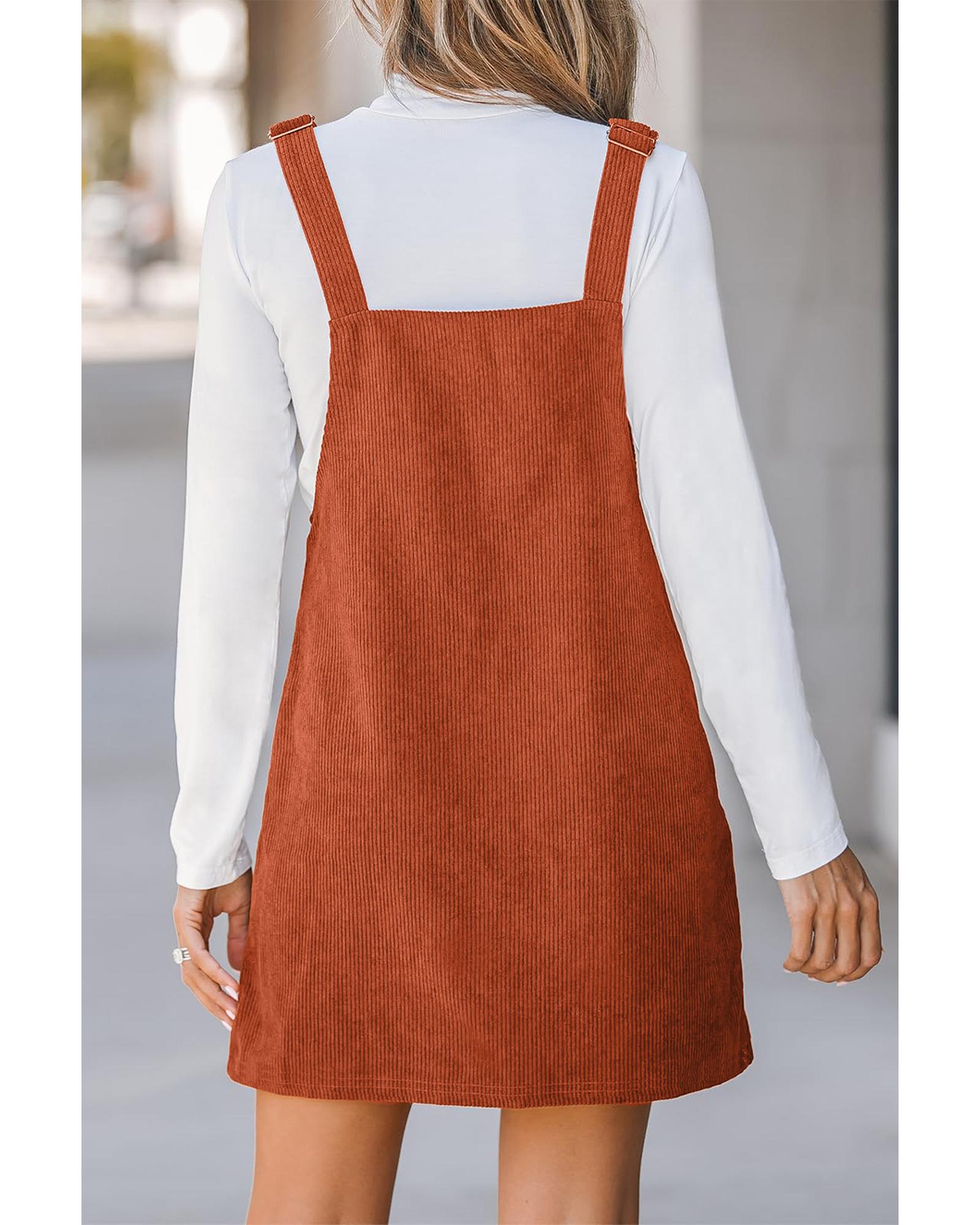 Cinnamon Solid Front Pockets Sleeveless Corduroy Overall Dress - M 4