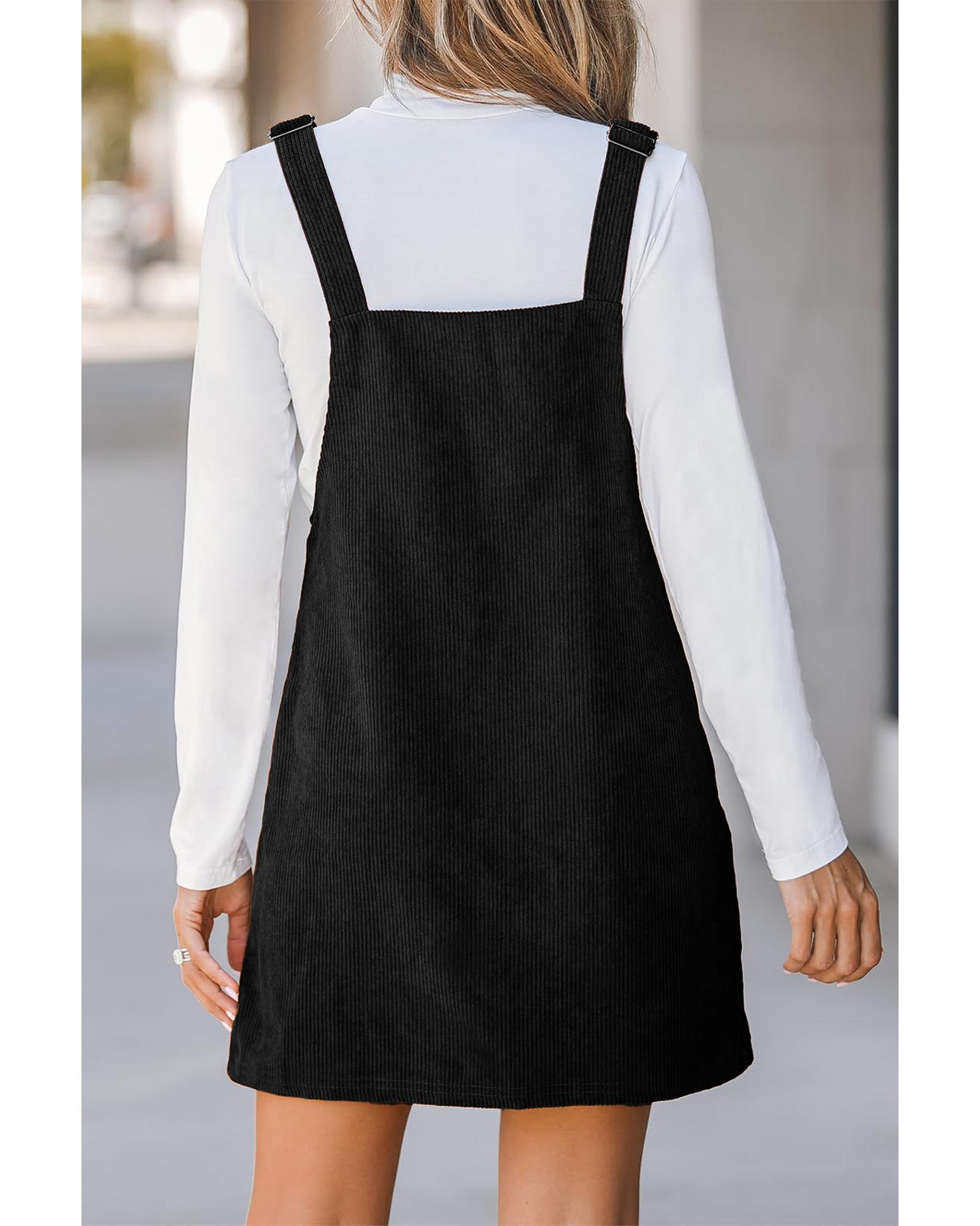Black Solid Front Pockets Sleeveless Corduroy Overall Dress - XL 6