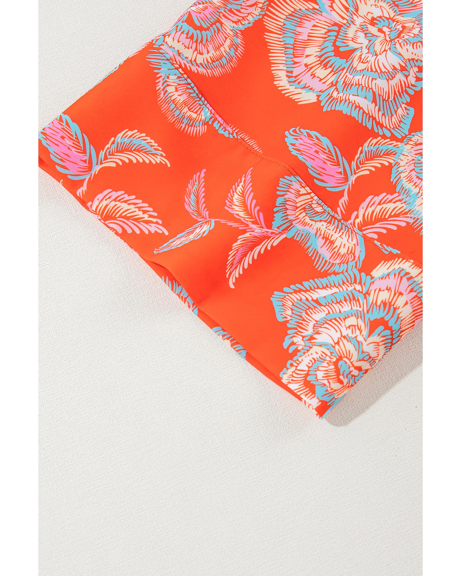 Red Floral Print Lapel Collar Loose Shirt Mini Dress - L 7