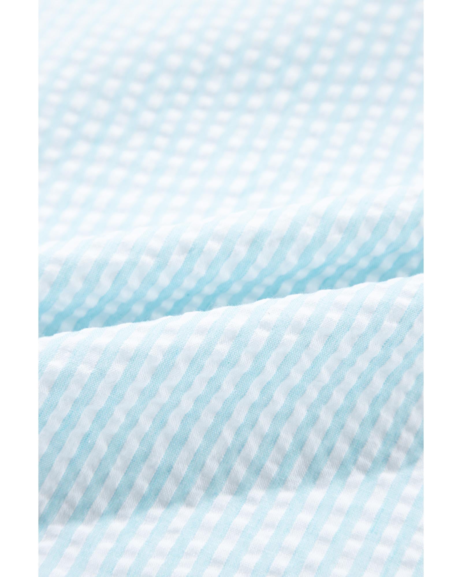 Myosotis Seersucker Ruffled Puff Sleeve Stand Neck Mini Dress - S 5