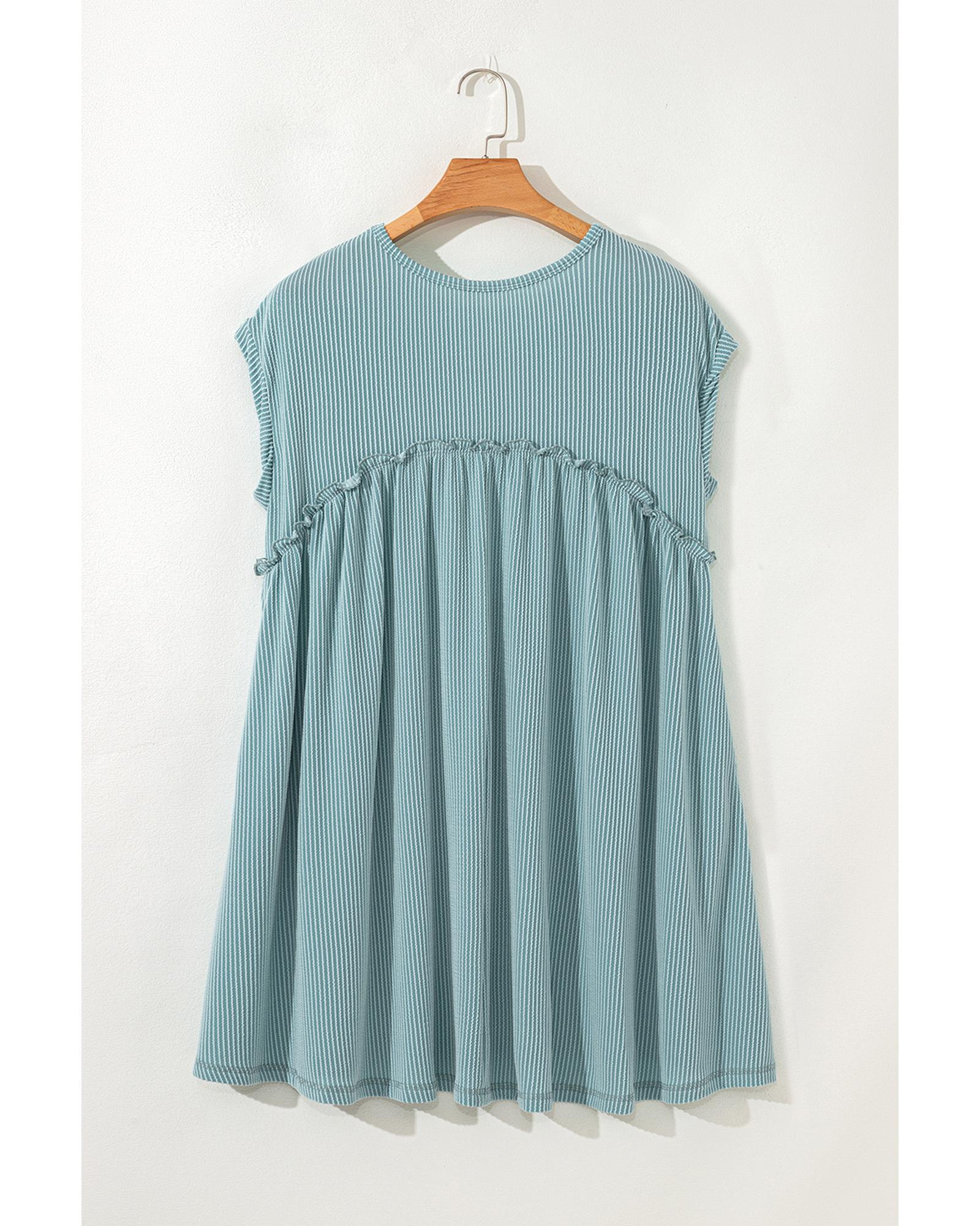 Canton Corded Knit Textured Patched Pocket Frilled Swing Mini Dress with Pockets - L 8