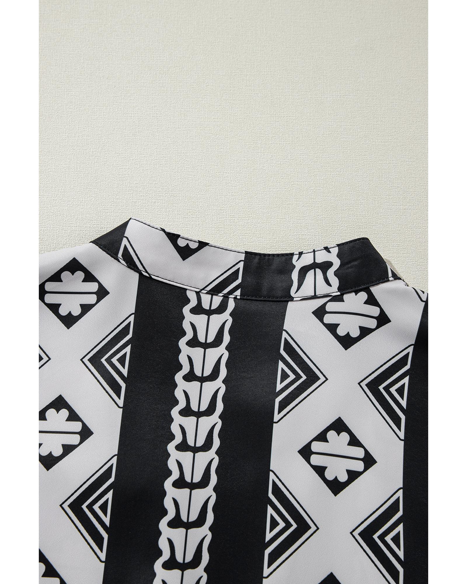 Black Geometric Print V Neck Ruffled Dress - M 6