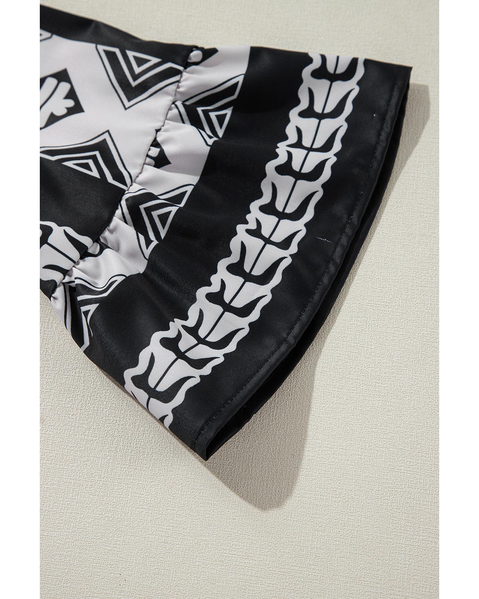 Black Geometric Print V Neck Ruffled Dress - S 3
