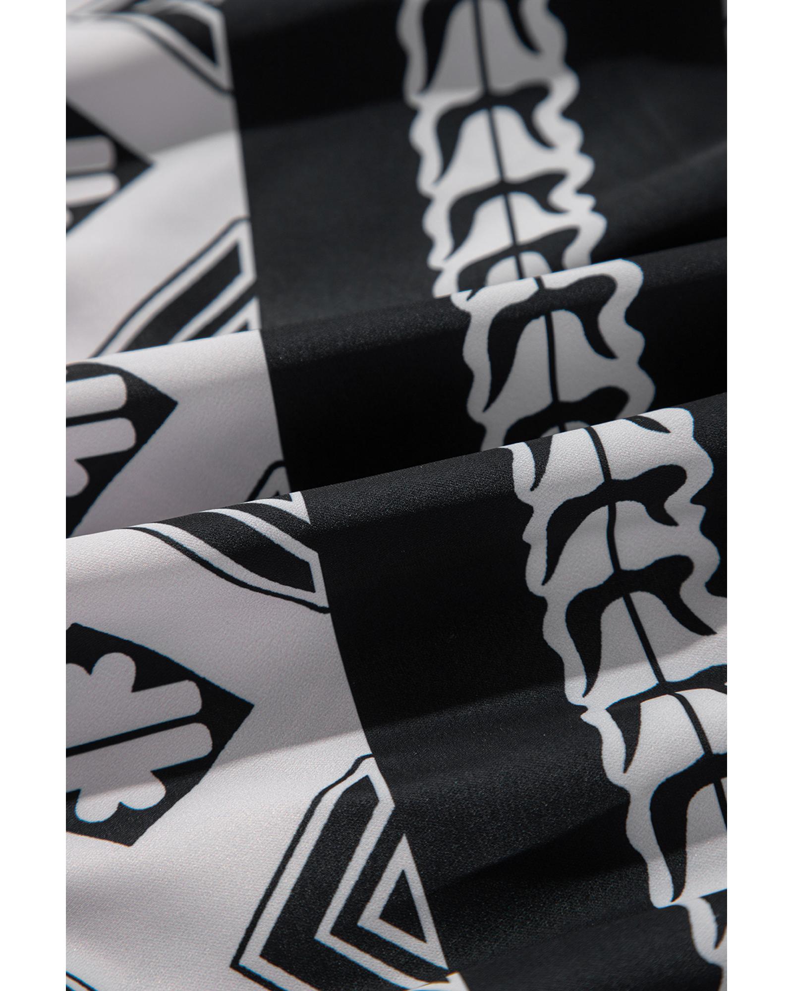 Black Geometric Print V Neck Ruffled Dress - XL 4