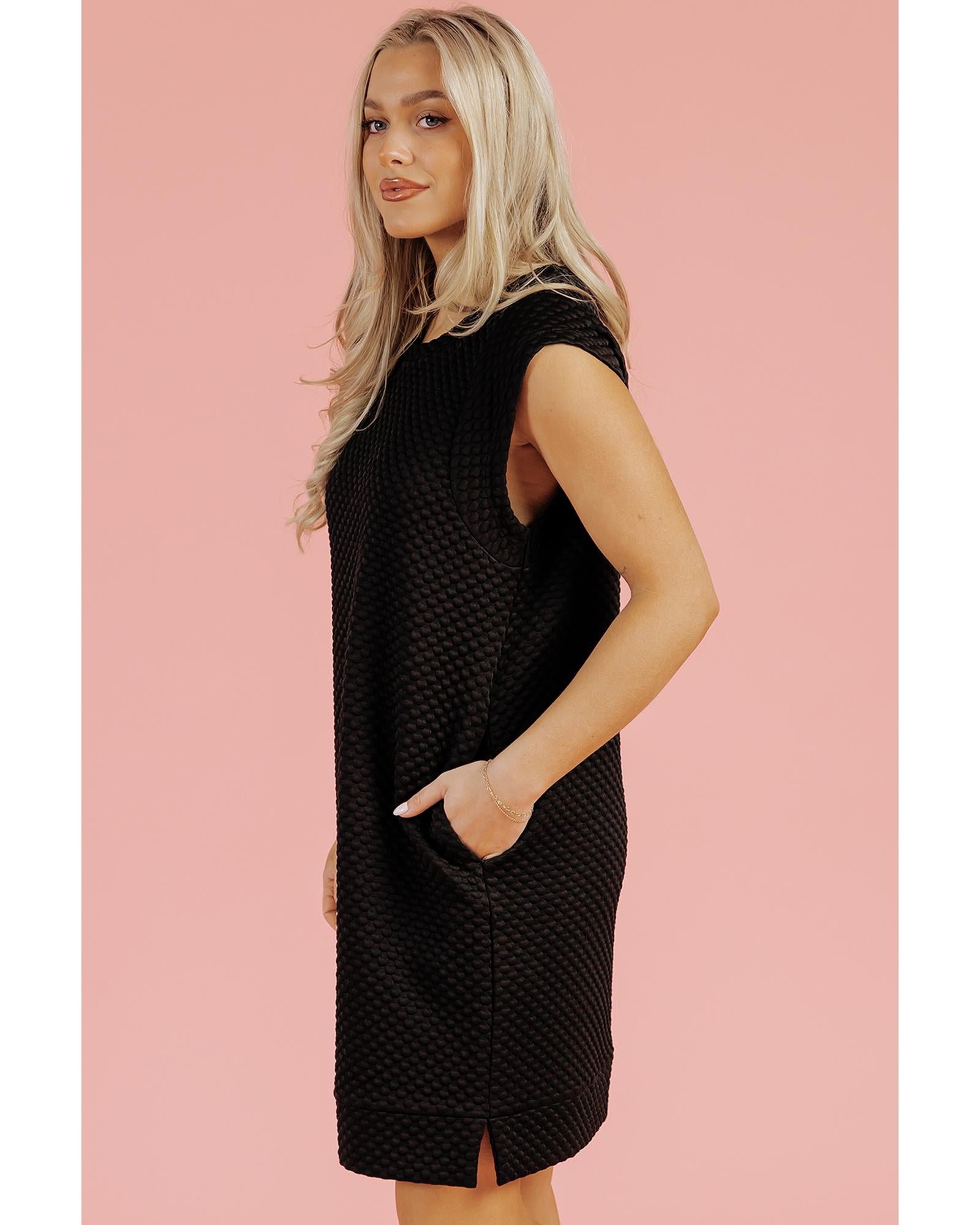 Black Textured Cap Sleeve T-shirt Shift Mini Dress - L 3