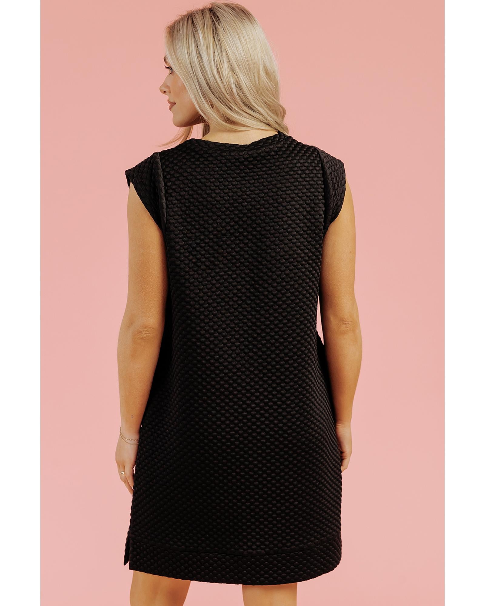 Black Textured Cap Sleeve T-shirt Shift Mini Dress - XL