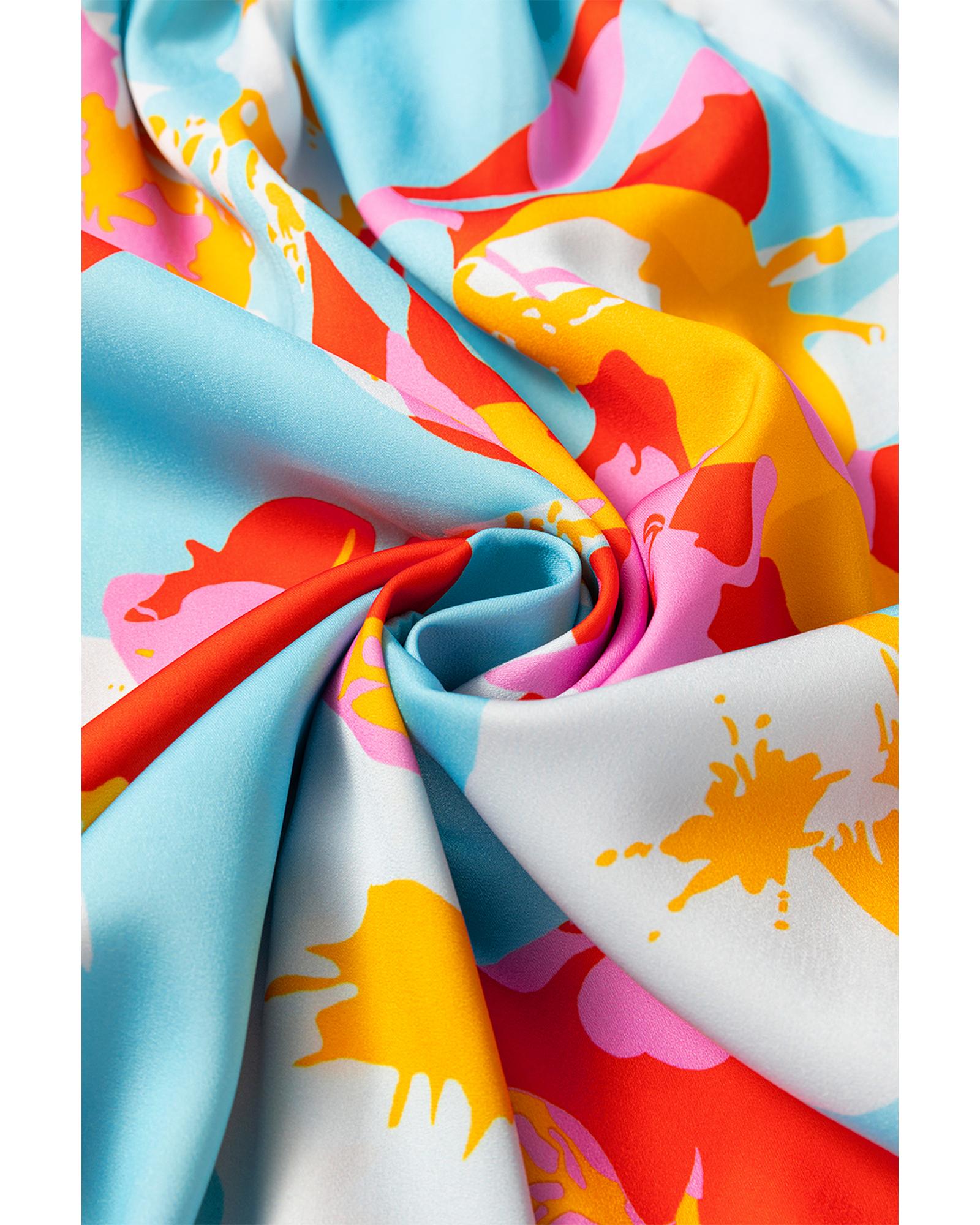 Sky Blue Floral Bracelet Sleeve Empire Waist Mini Dress - L 5