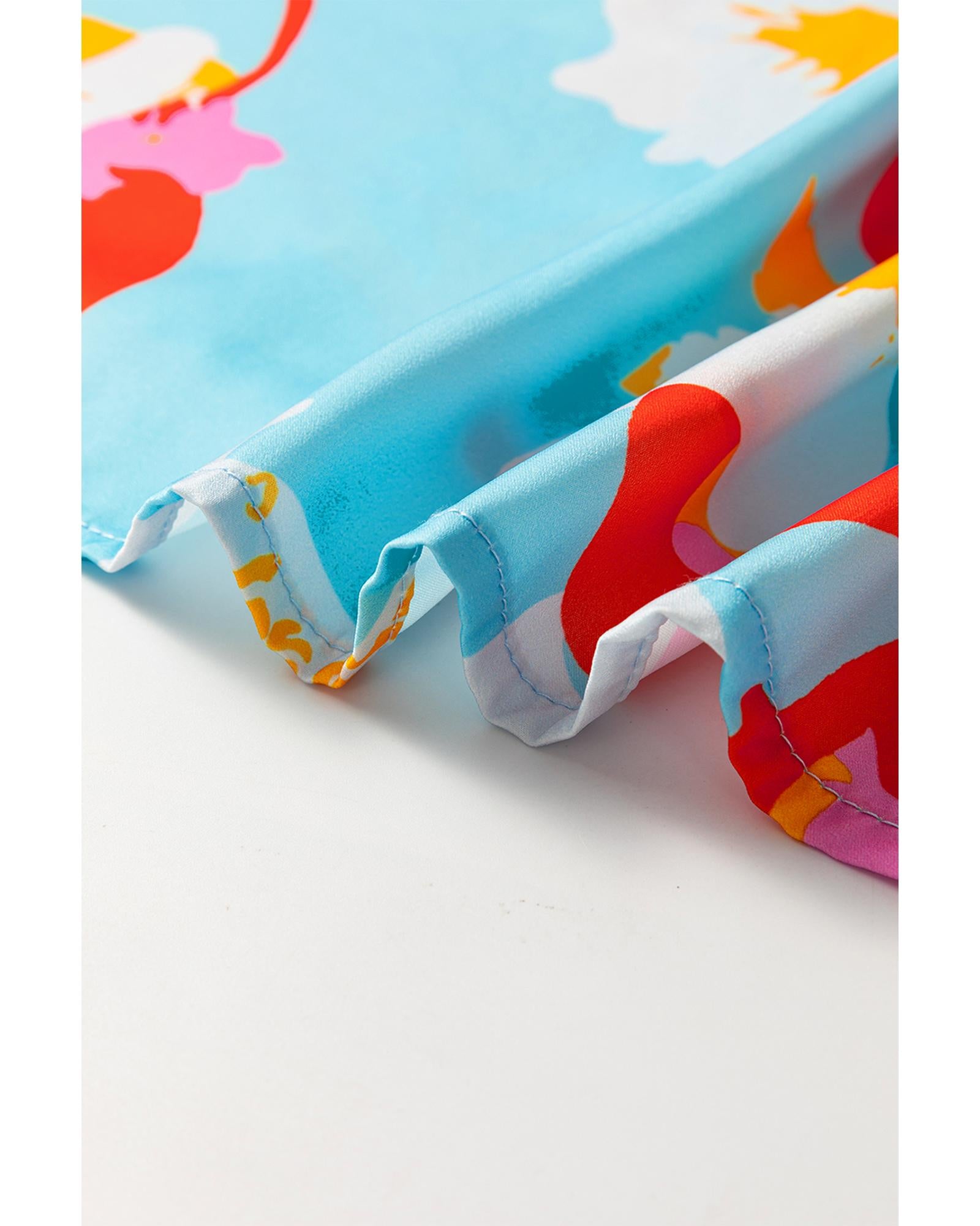 Sky Blue Floral Bracelet Sleeve Empire Waist Mini Dress - L 7