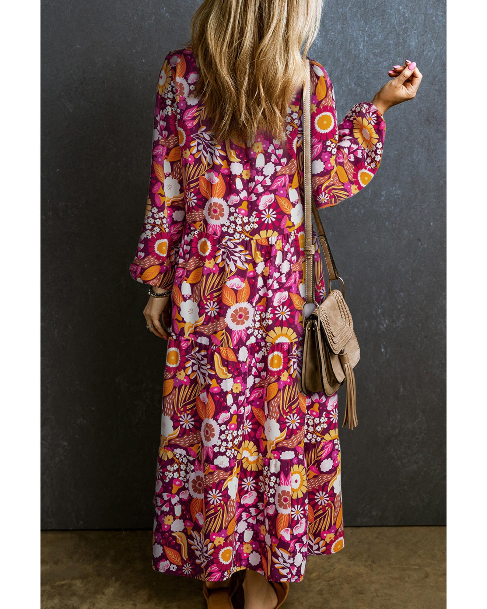 Purple Collared Tiered Flowy Long Dress - M 6