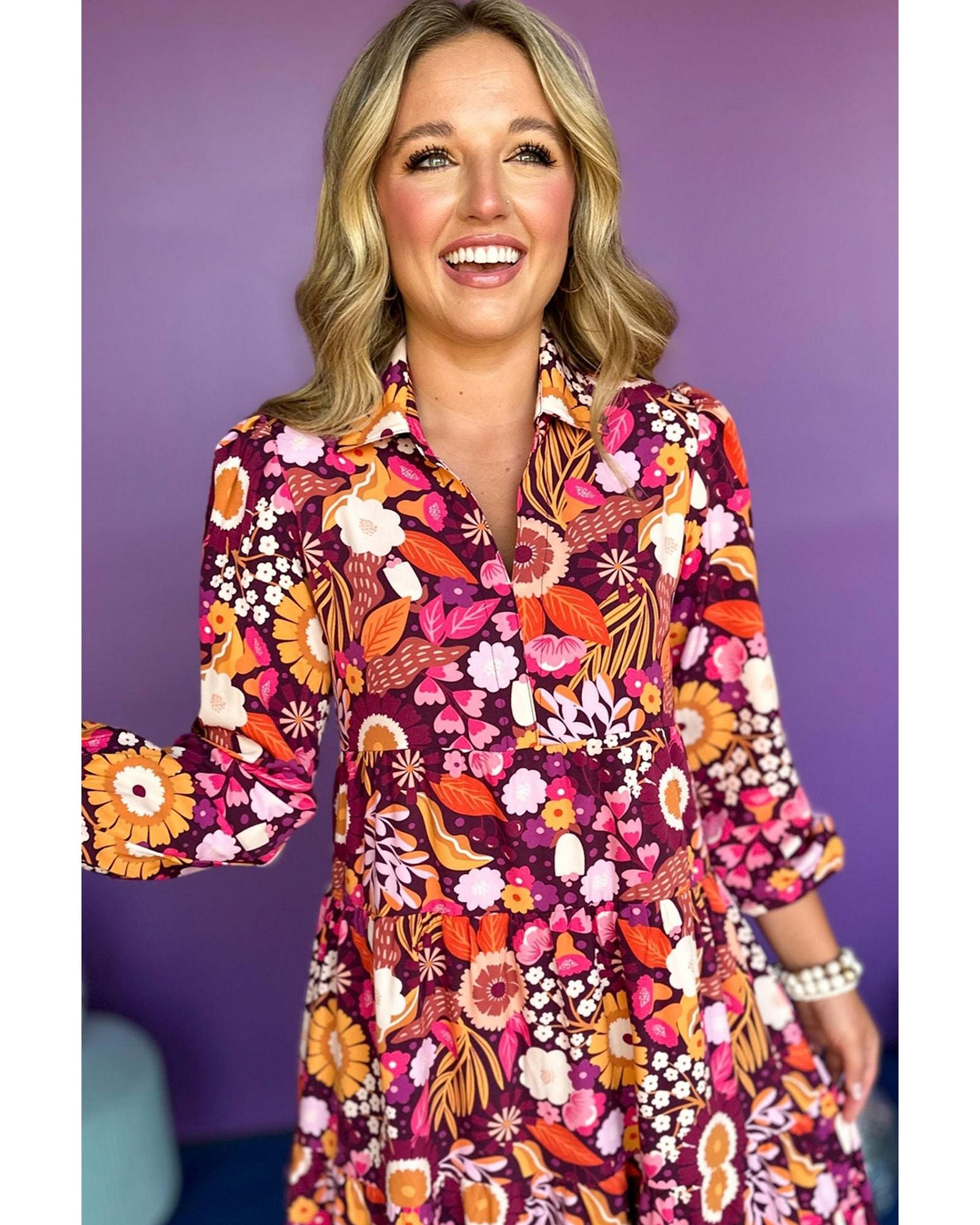 Purple Collared Tiered Flowy Long Dress - S 3