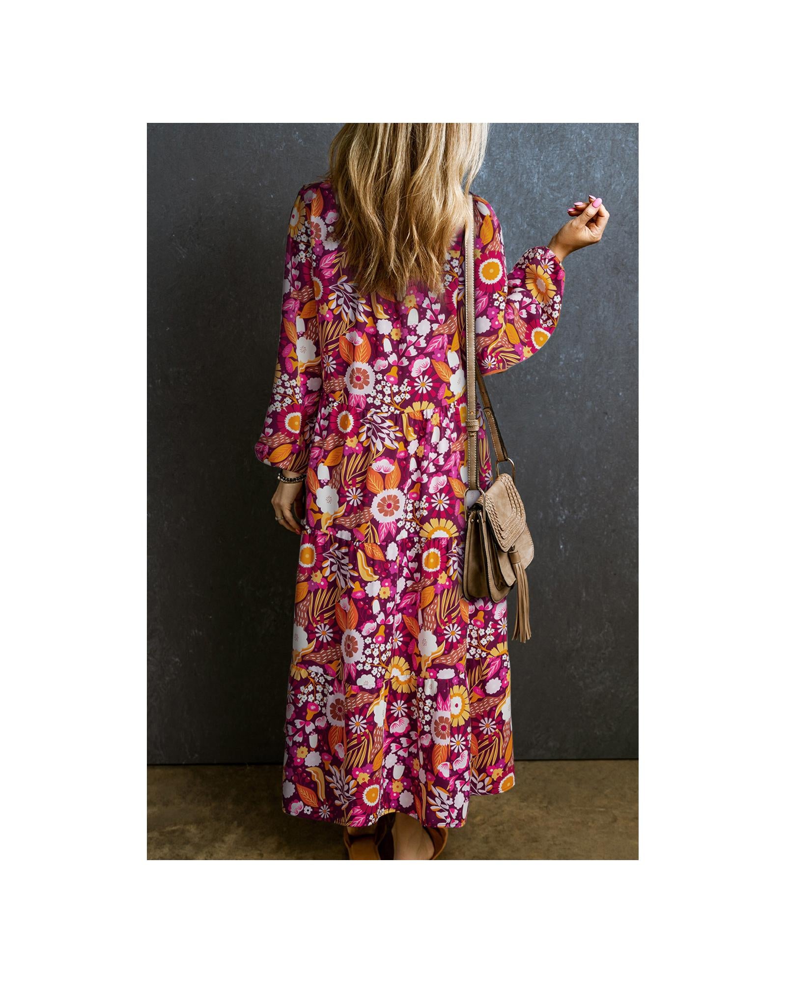 Purple Collared Tiered Flowy Long Dress - S 6