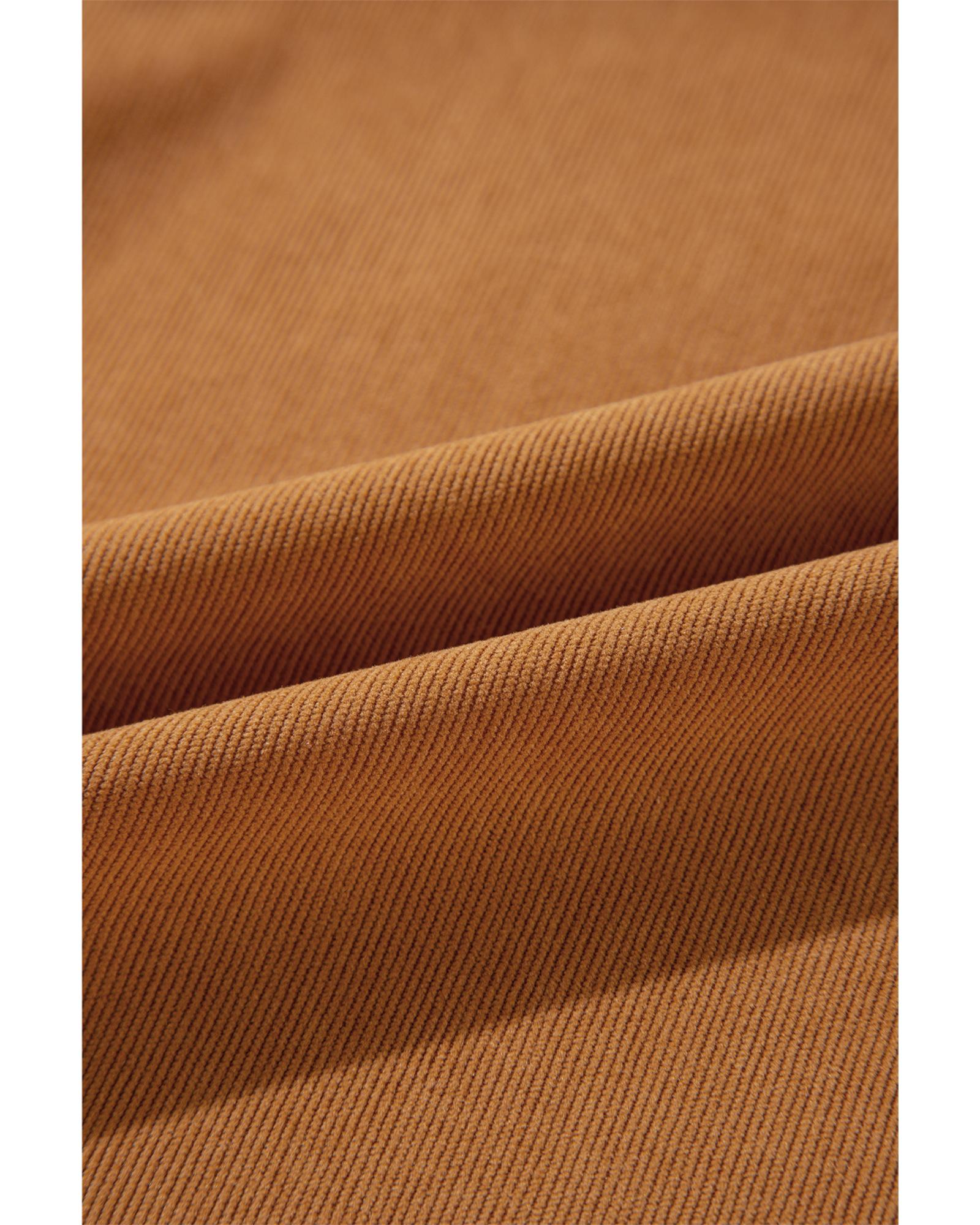 Desert Gold Corduroy Pleated Puff Sleeve Shift Short Dress - L 6