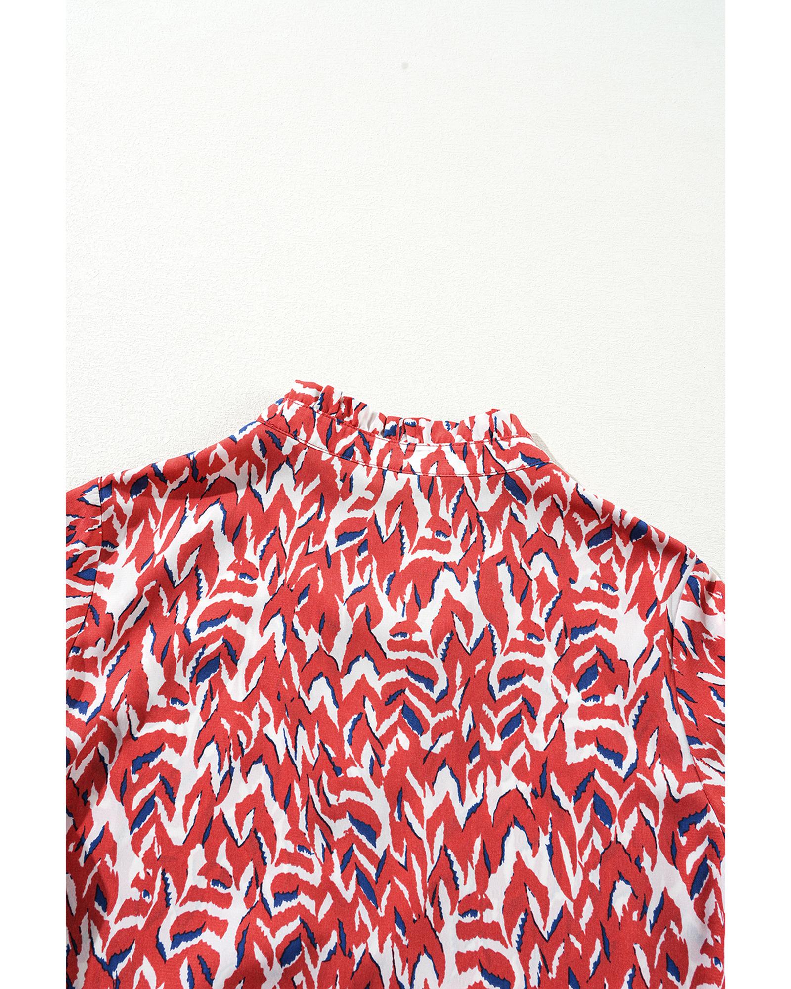 Orange Abstract Print V Neck Pleated High Waist Midi Dress - L 4