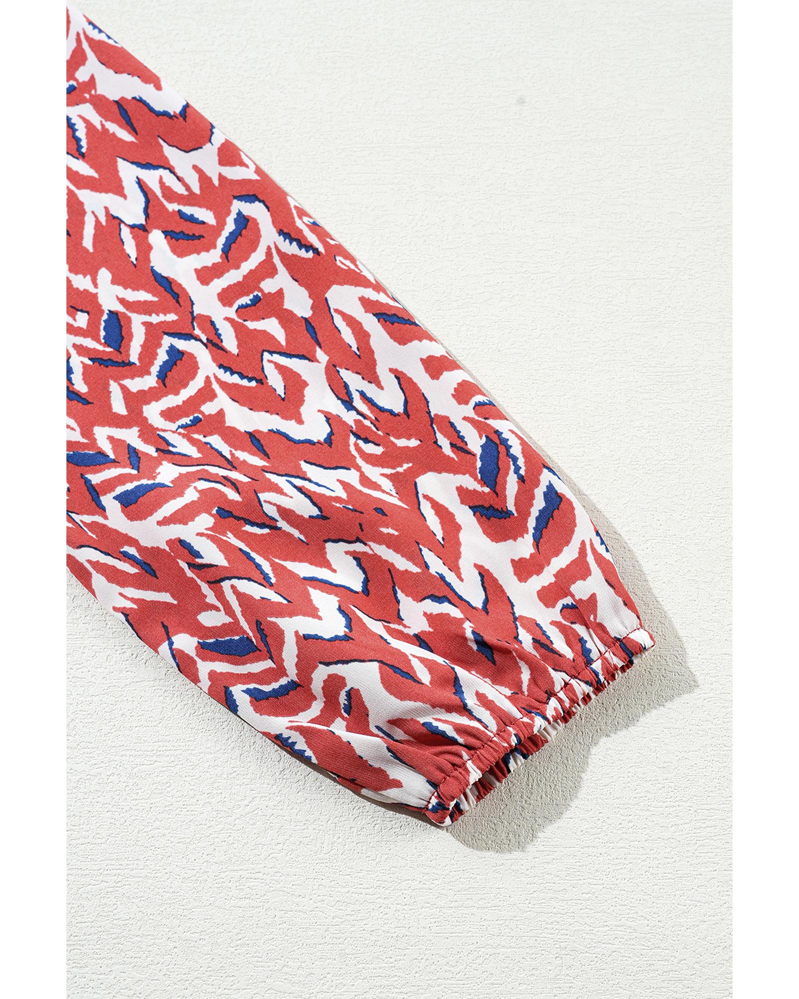 Orange Abstract Print V Neck Pleated High Waist Midi Dress - L 5