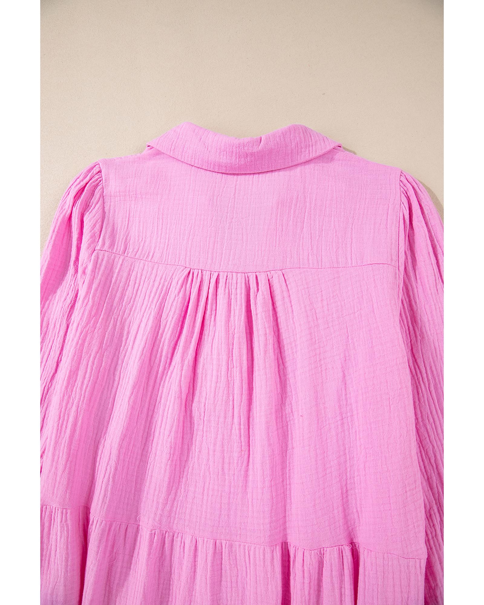 Bonbon Solid Collared V Neck Tiered Loose Fit Midi Dress - L 3