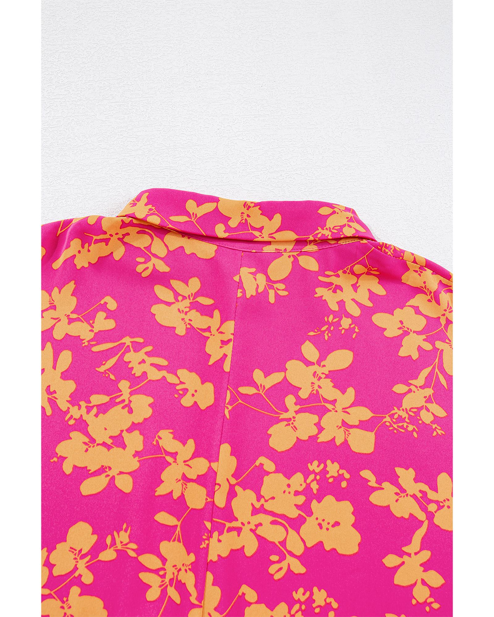 Pink Floral Print Drawstring Tunic Flowy Short Dress - L