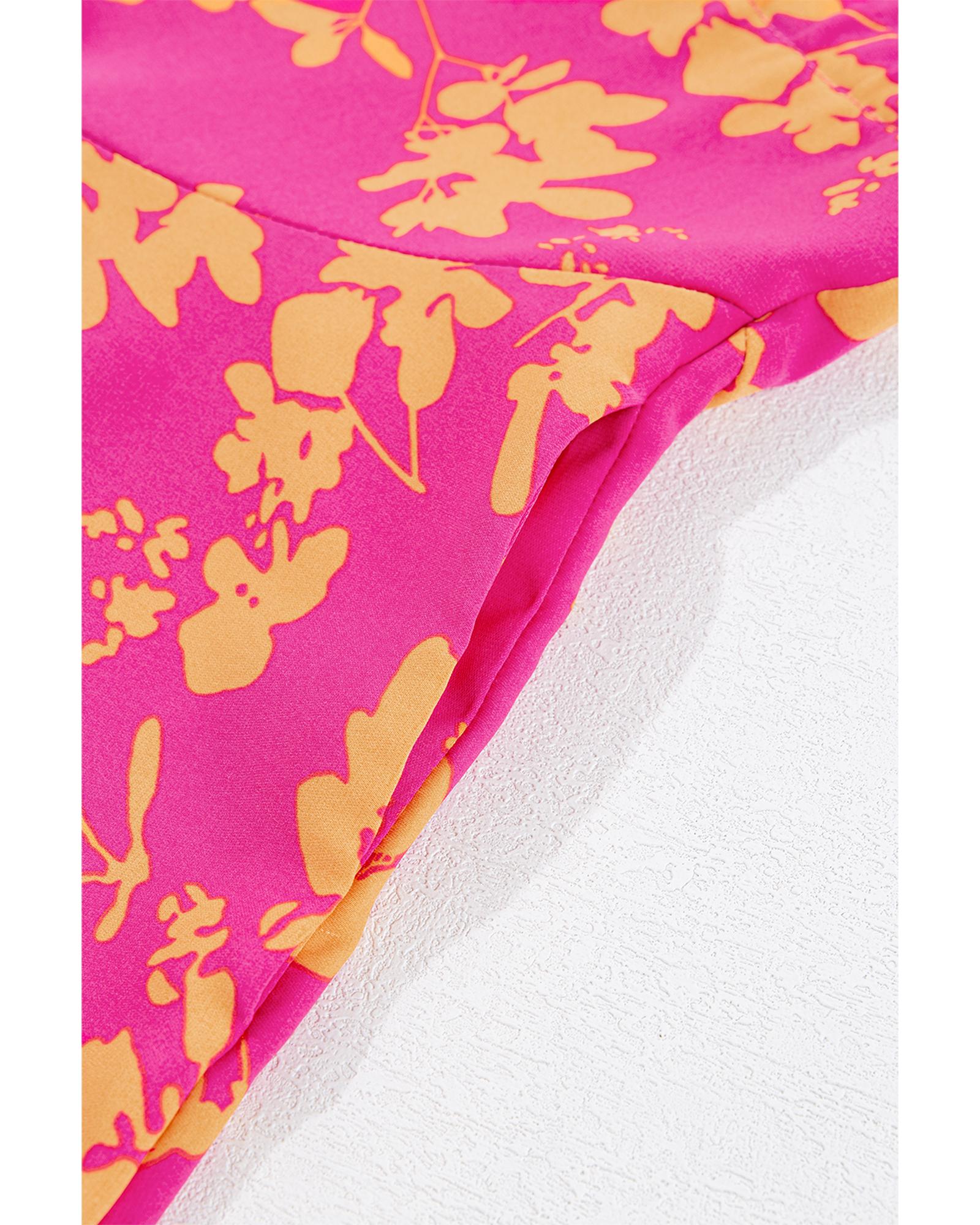 Pink Floral Print Drawstring Tunic Flowy Short Dress - M 6