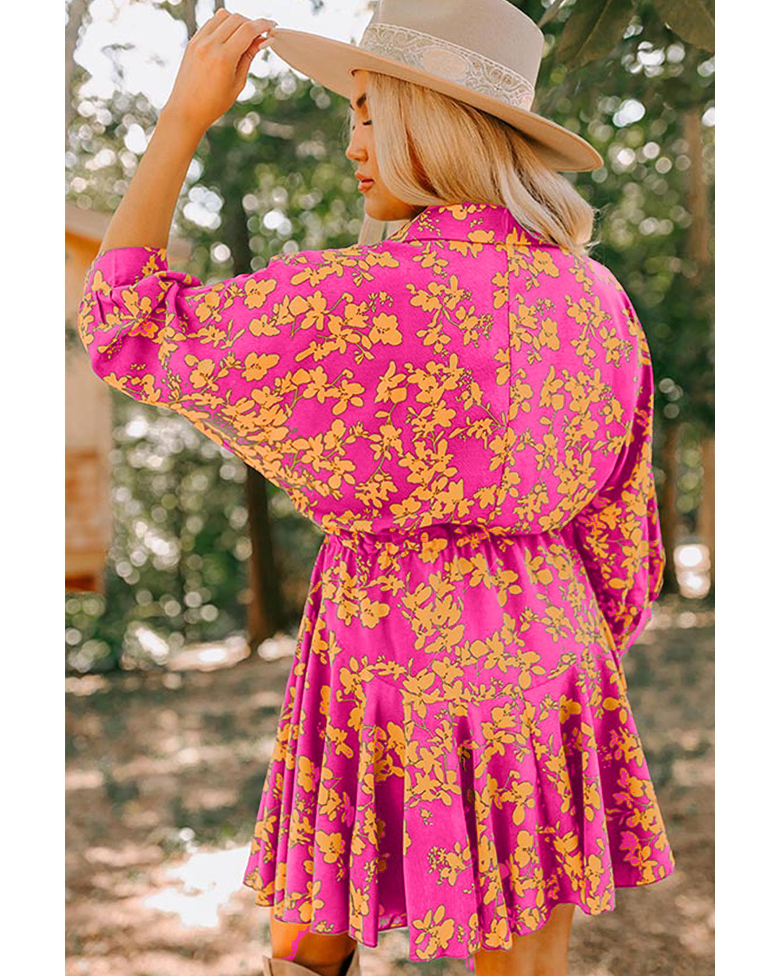 Pink Floral Print Drawstring Tunic Flowy Short Dress - M 8