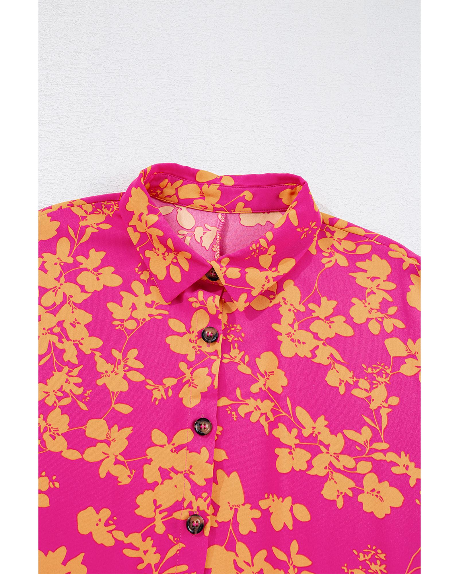 Pink Floral Print Drawstring Tunic Flowy Short Dress - S 6