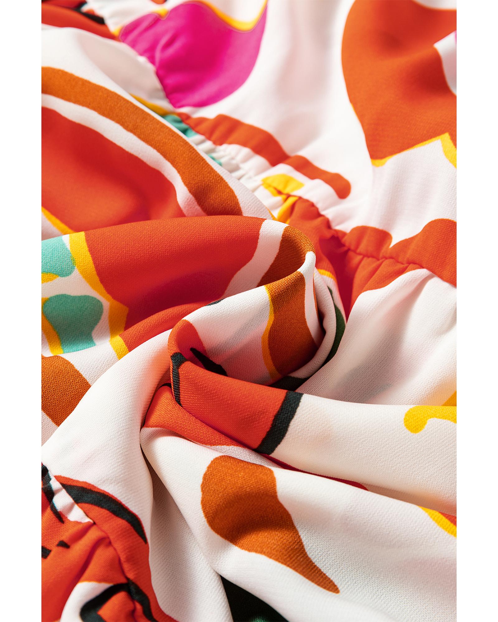 Orange Floral Print Split V Neck Tiered Maxi Dress - S 5