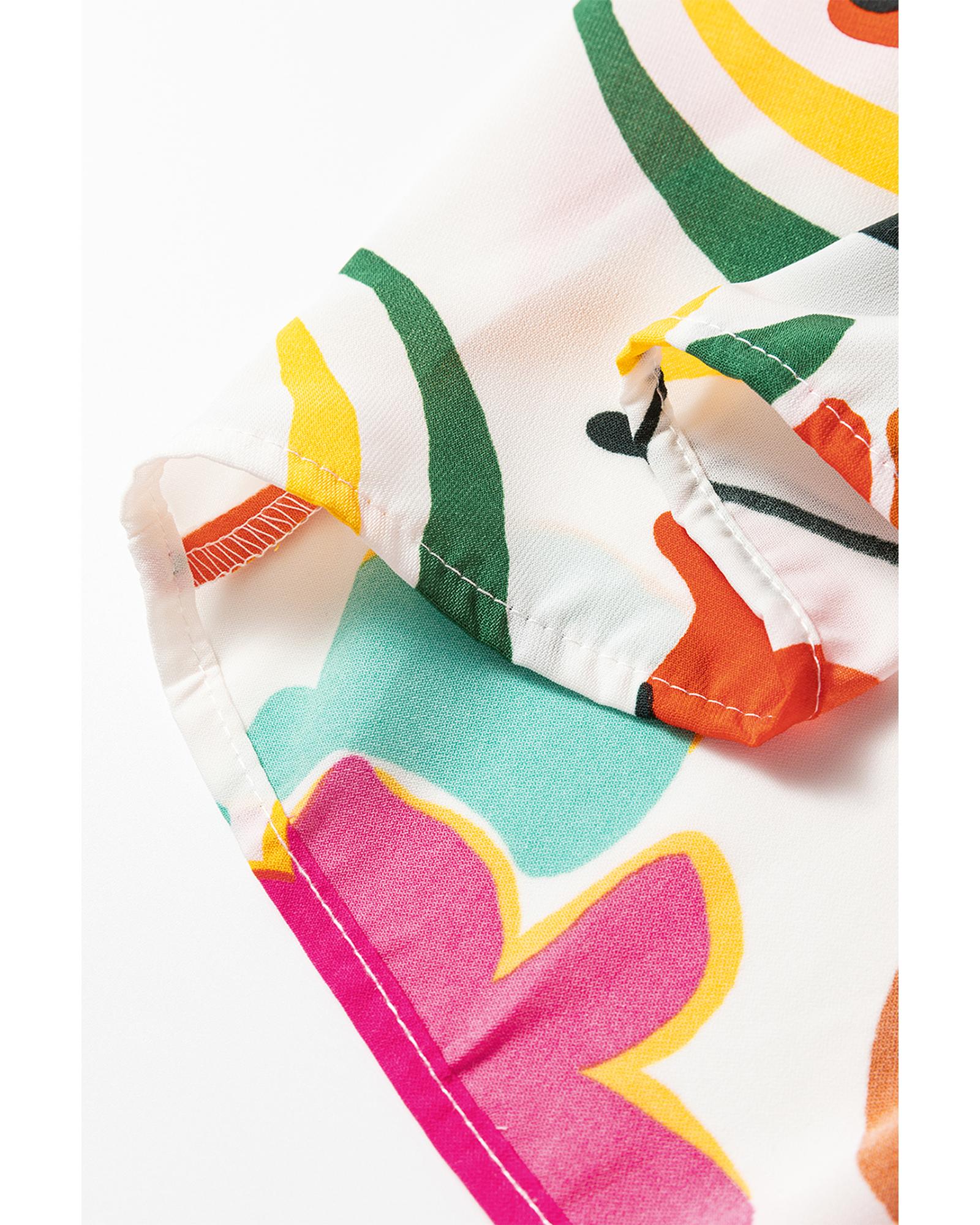 Orange Floral Print Split V Neck Tiered Maxi Dress - S 7