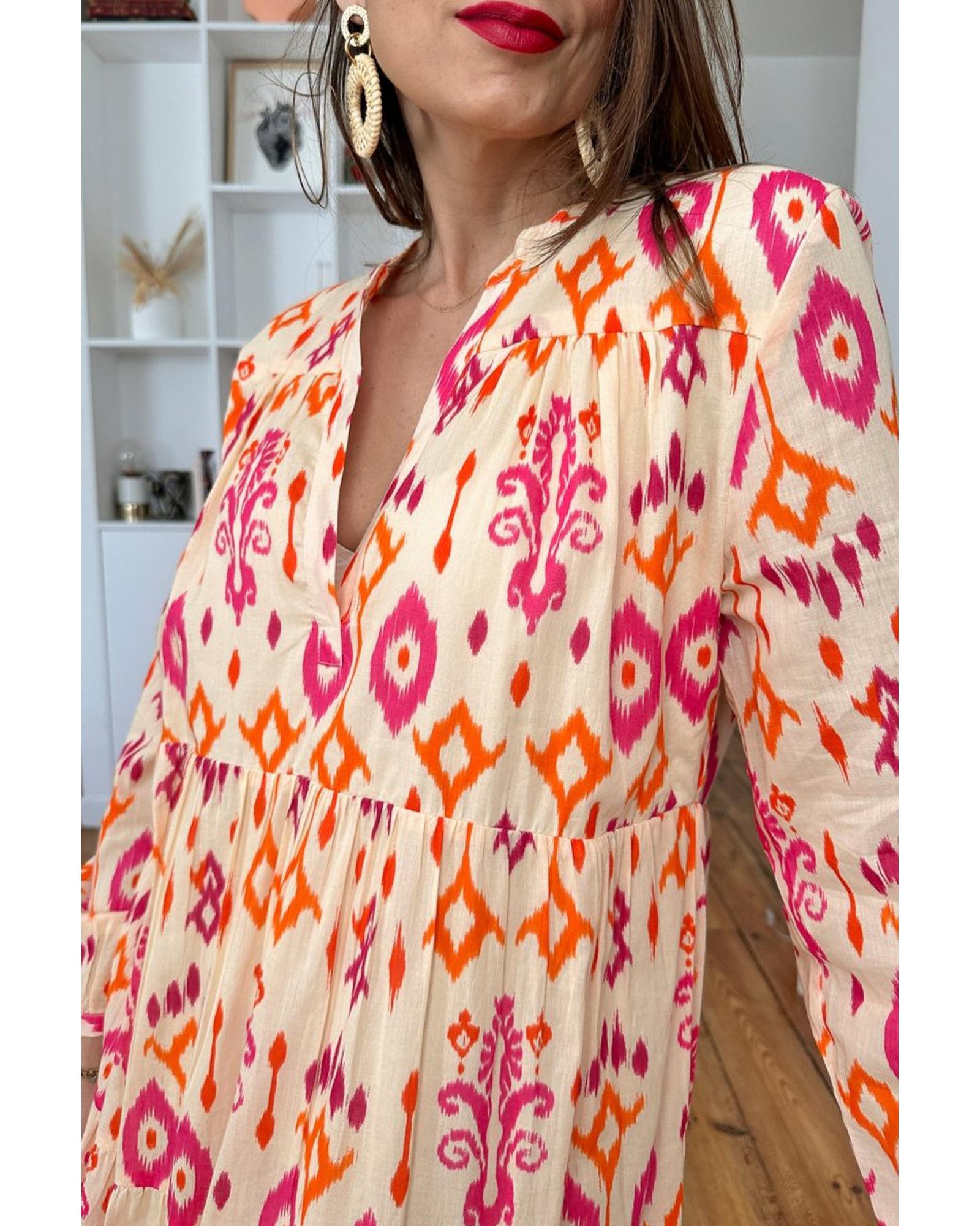 Orange Western Abstract Geometric Printed Maxi Dress - M 7