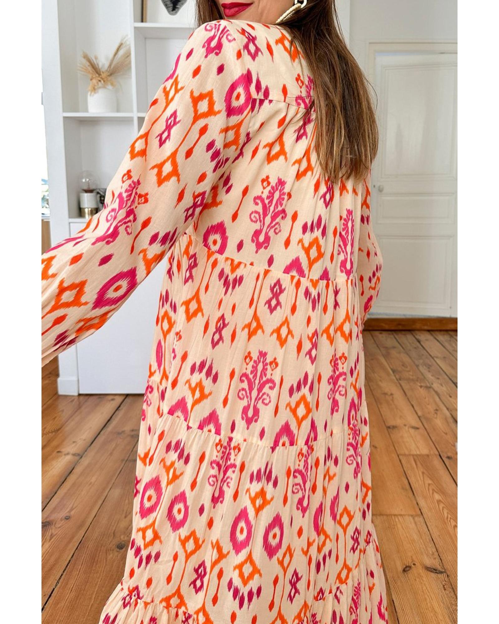 Orange Western Abstract Geometric Printed Maxi Dress - XL 3