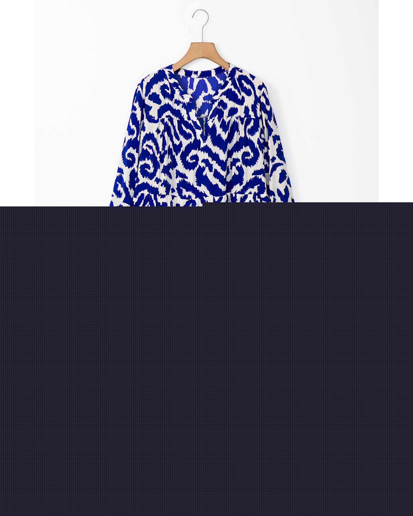 Blue Western Abstract Geometric Printed Maxi Dress - L