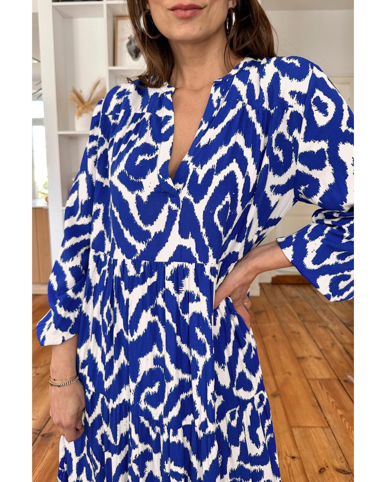 Blue Western Abstract Geometric Printed Maxi Dress - M 7