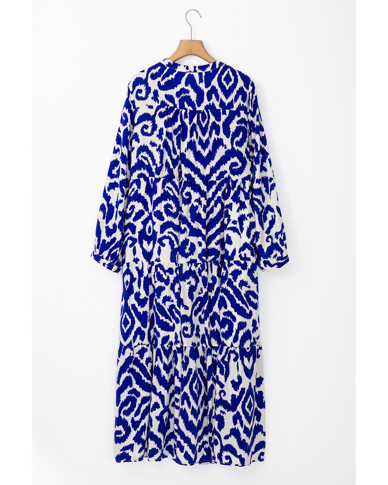 Blue Western Abstract Geometric Printed Maxi Dress - M 8