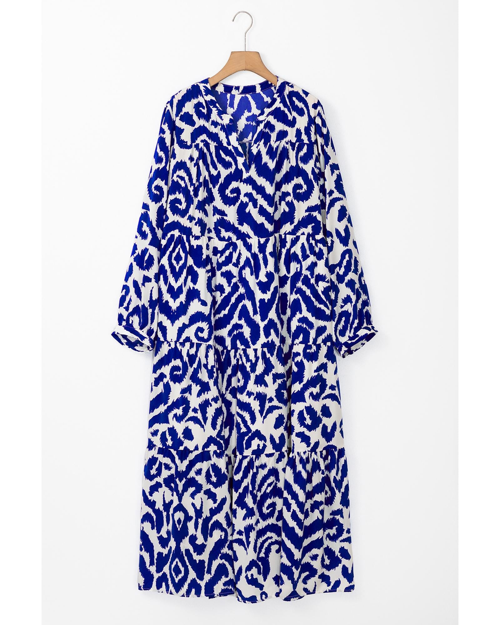 Blue Western Abstract Geometric Printed Maxi Dress - XL