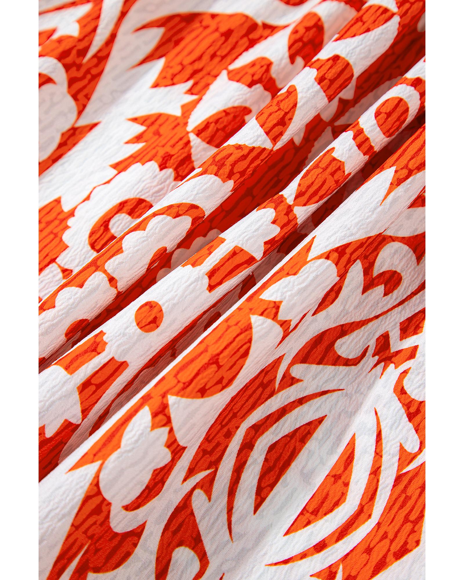 Orange Boho Geometric Printed Long Sleeve Maxi Dress - XL 8