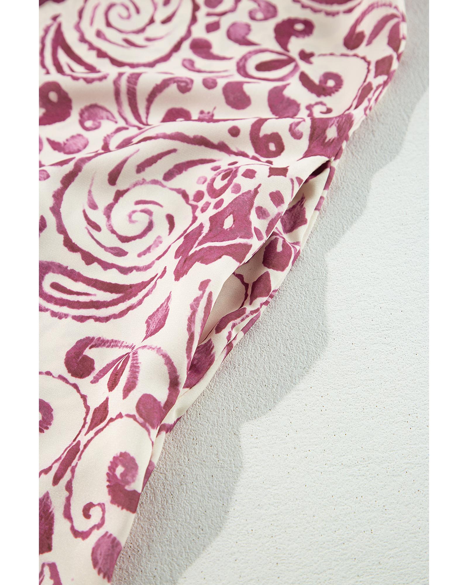 Pink Paisley Print Tiered 3/4 Sleeve Notched Neck Mini Dress - M 5