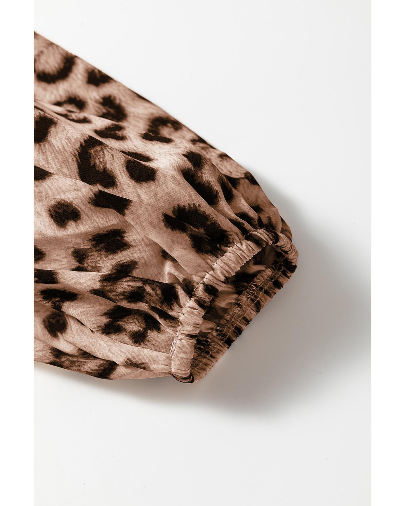 Brown Leopard Color Block V Neck Loose Fit Maxi Dress - L 8