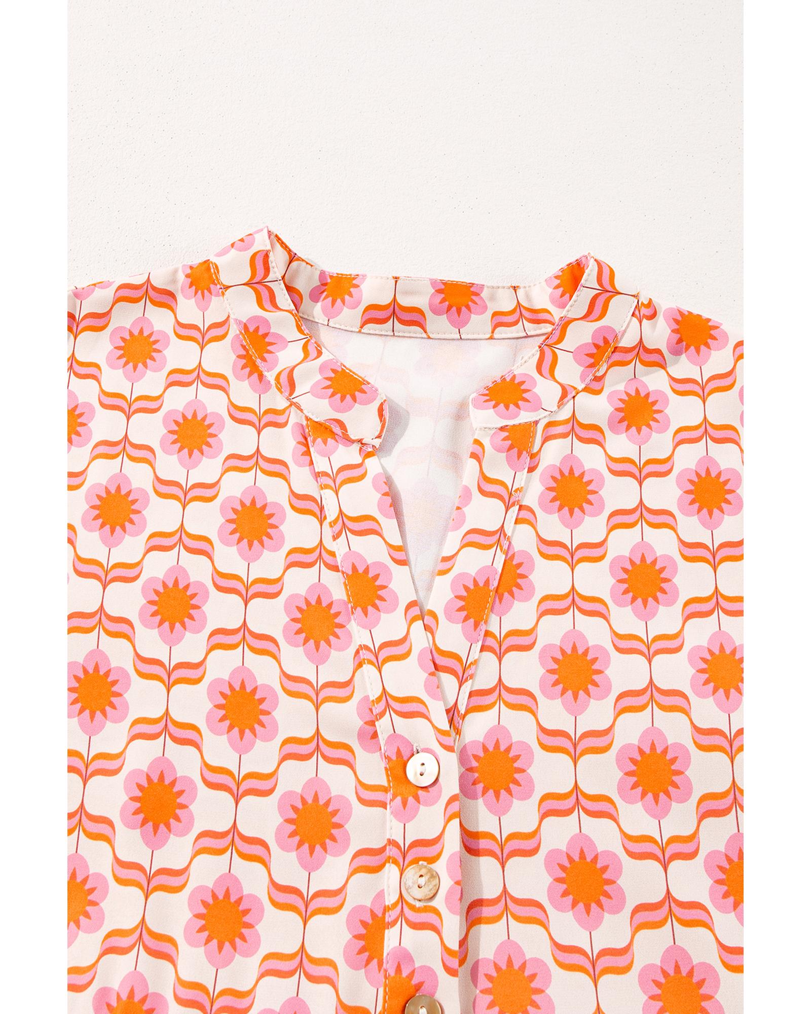 Orange Floral Print Flounce Sleeve Buttoned Front Mini Dress - M 6
