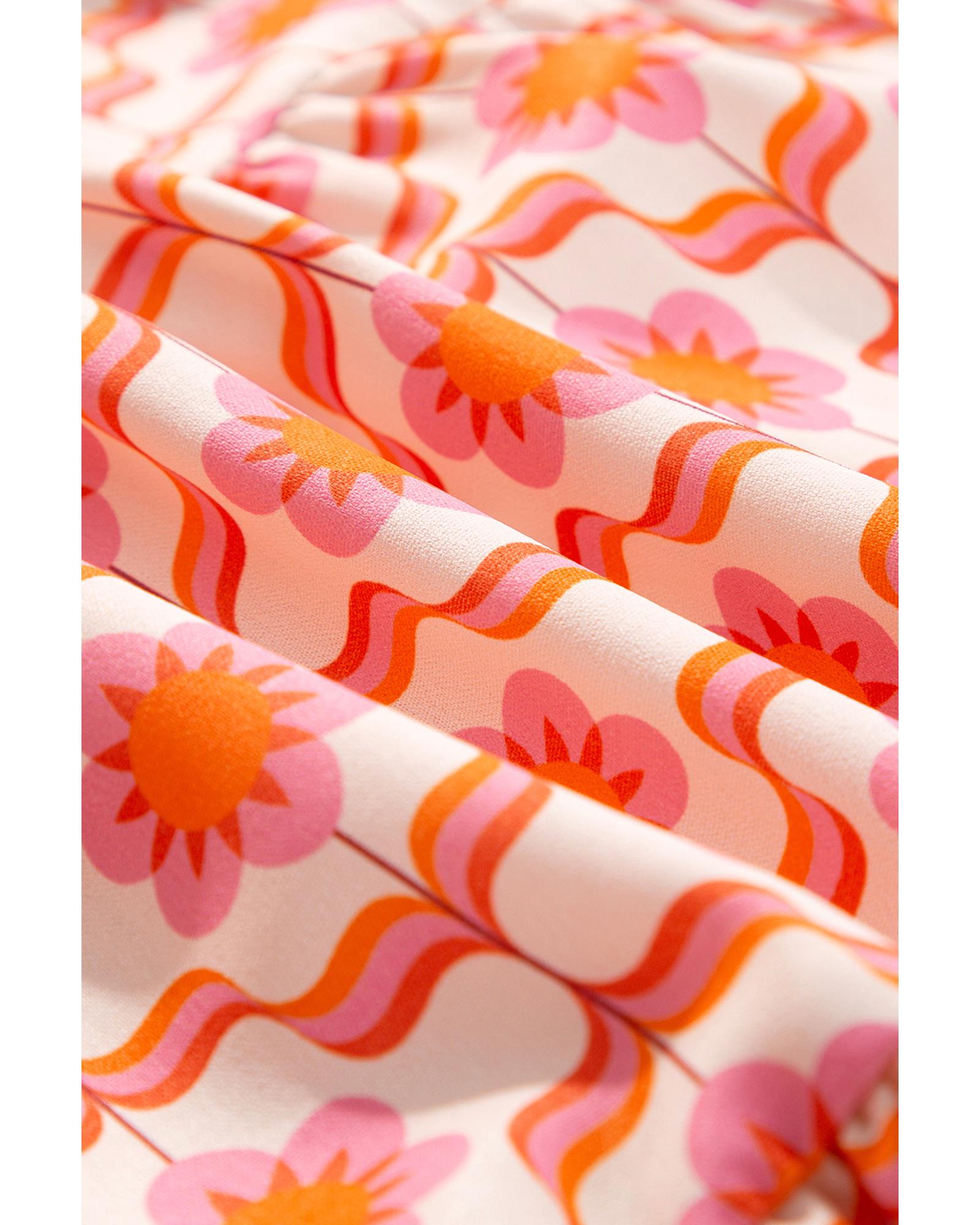 Orange Floral Print Flounce Sleeve Buttoned Front Mini Dress - S