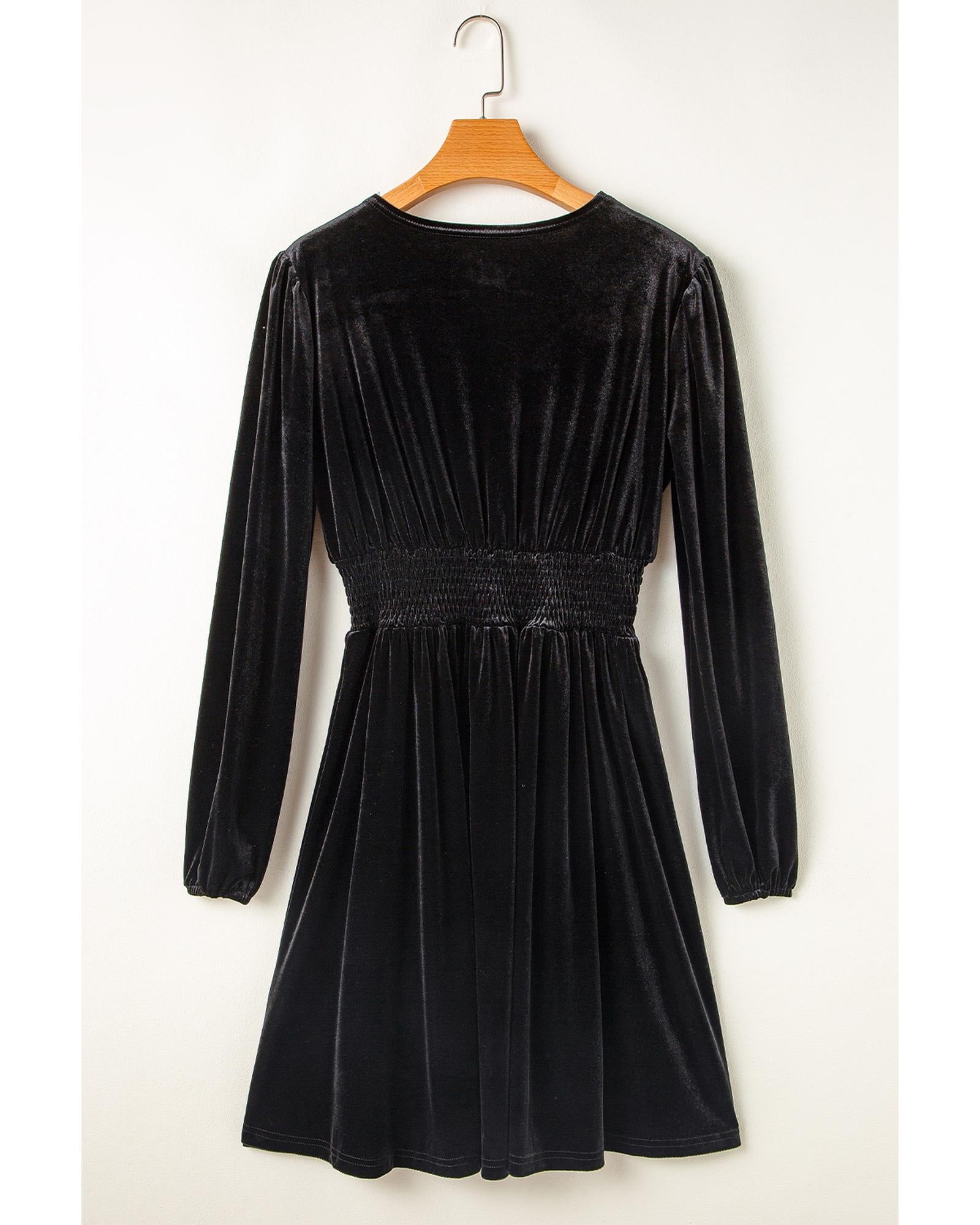 Black Velvet Long Sleeve Surplice High Waist Mini Dress - L 4