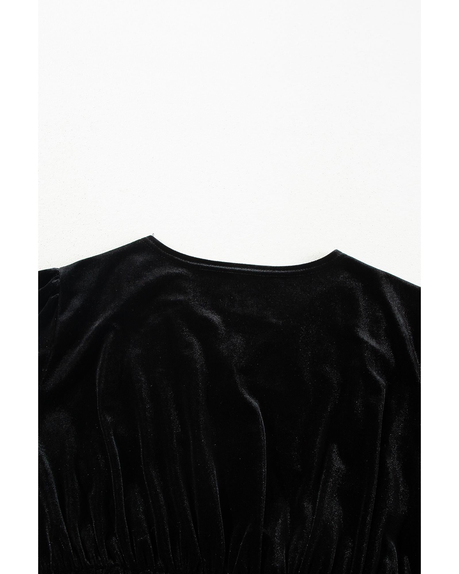 Black Velvet Long Sleeve Surplice High Waist Mini Dress - L 8