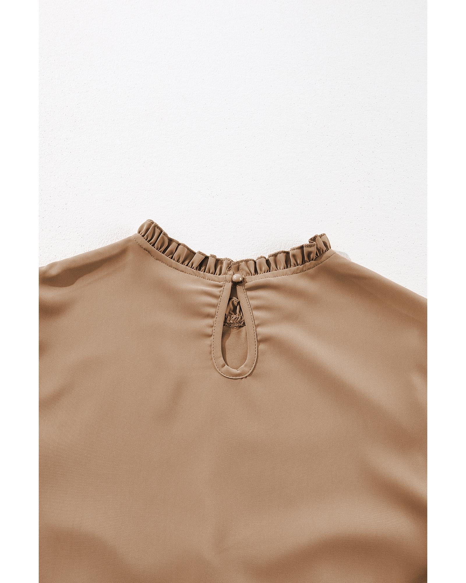 Light French Beige Frilled Collar Ruffled Shoulder Tiered Dress - M 5