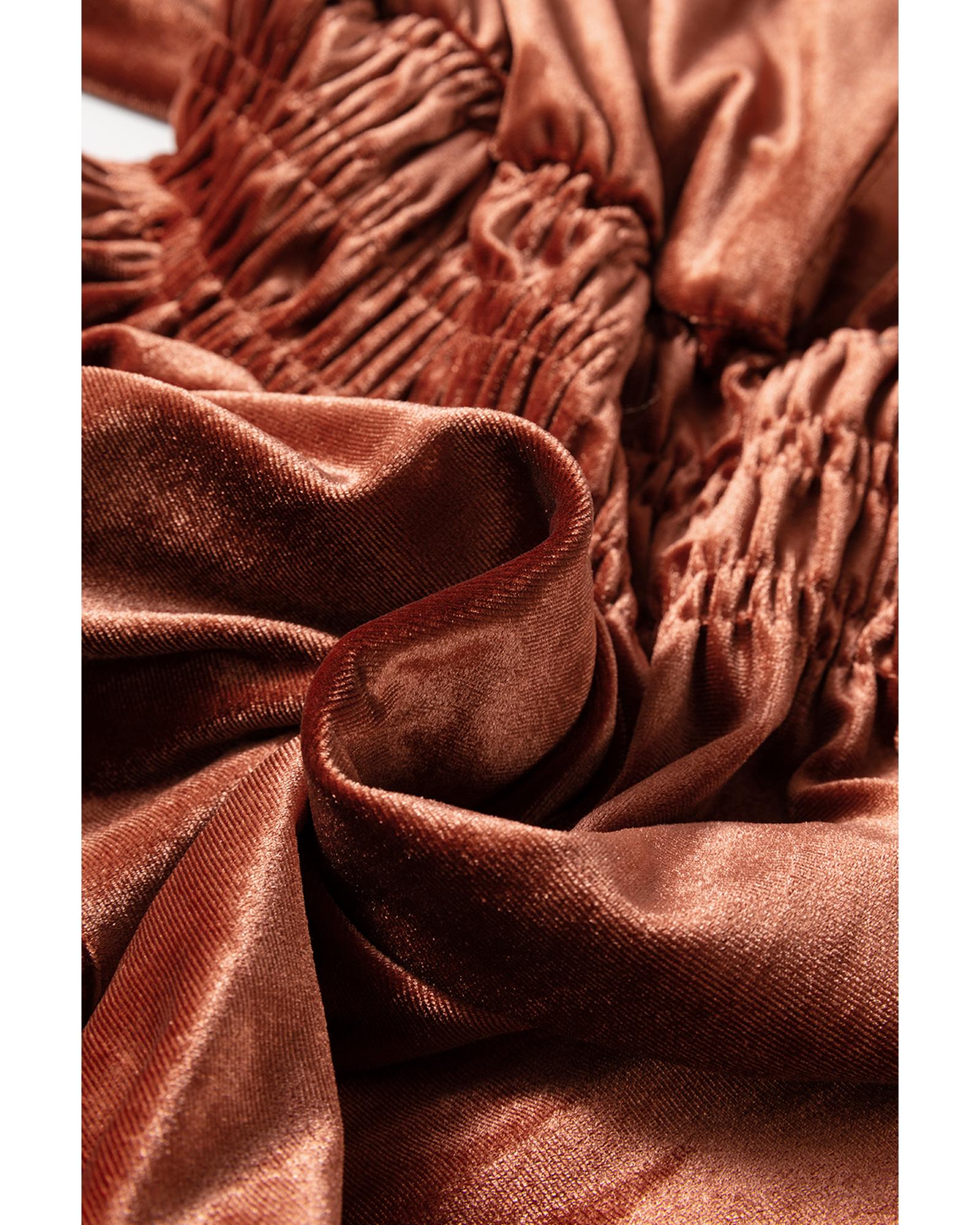 Chestnut Velvet Short Sleeve Shirred Waist Tiered Maxi Dress - XL 5