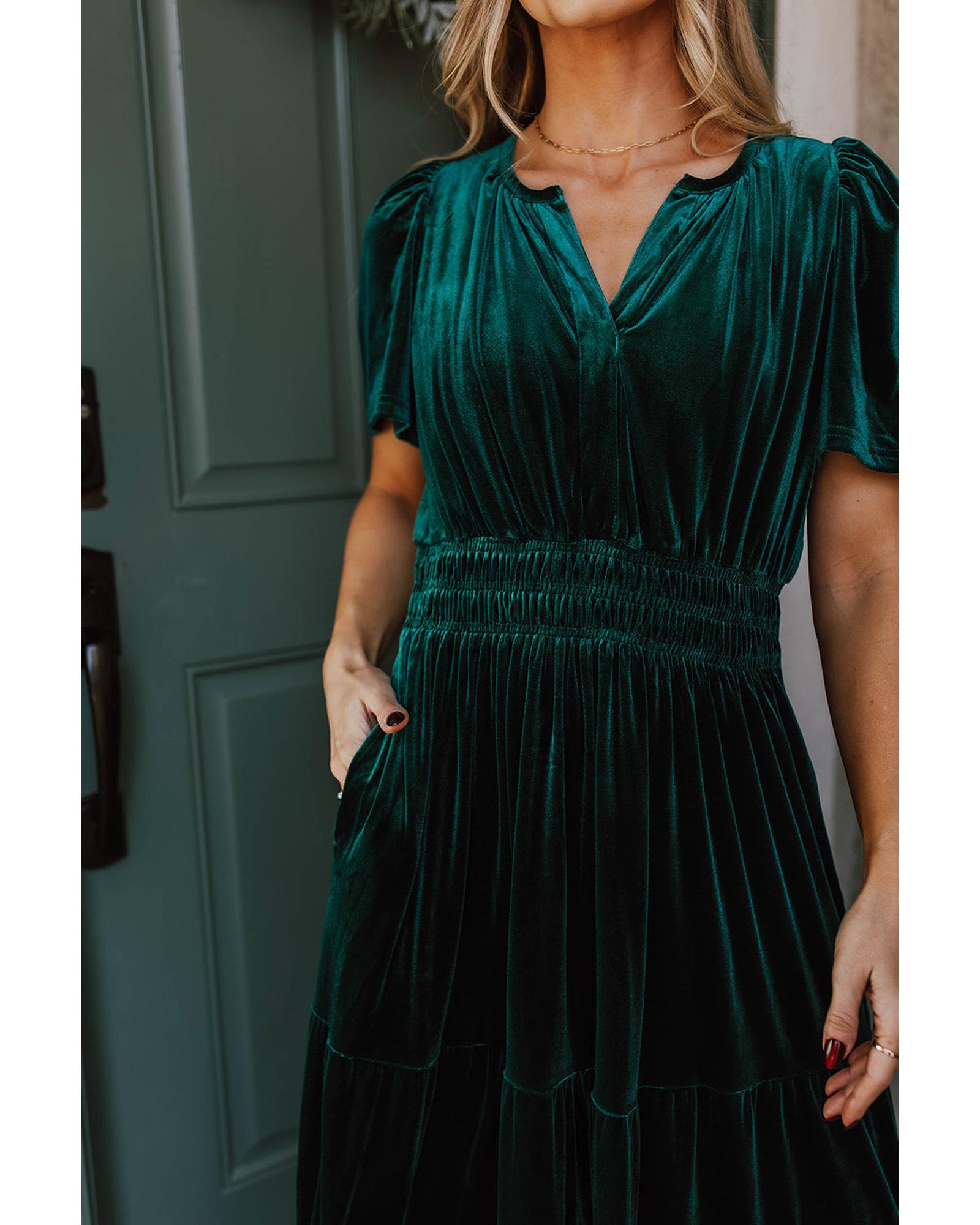 Evergreen Velvet Short Sleeve Shirred Waist Tiered Maxi Dress - L 5
