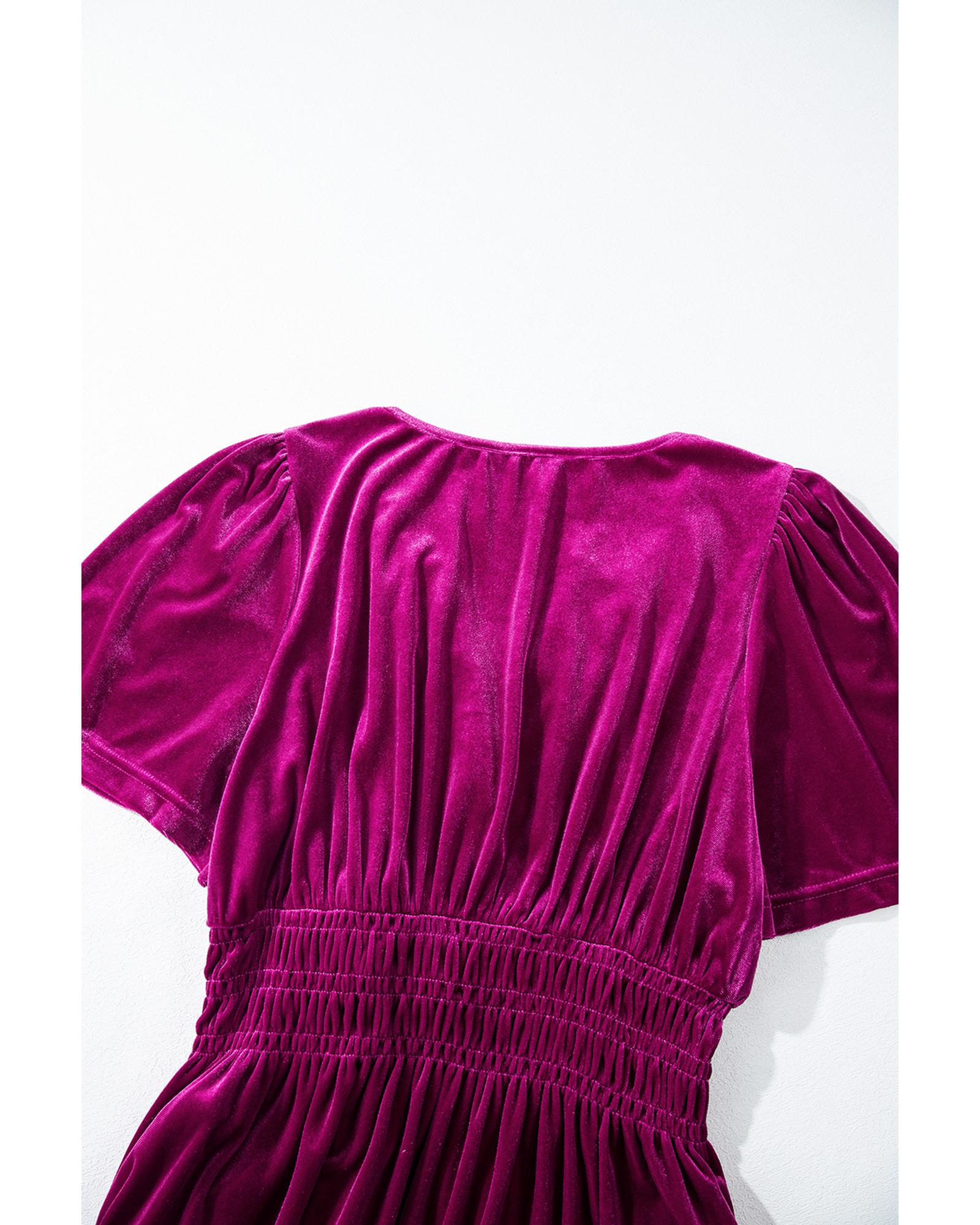 Red Dahlia Velvet Short Sleeve Shirred Waist Tiered Maxi Dress - M 8