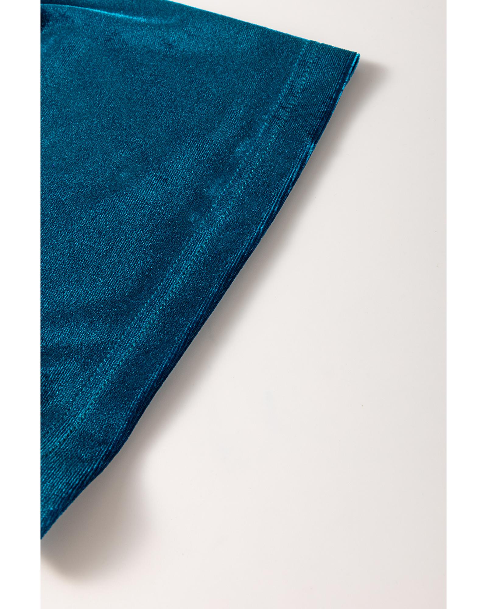 Prussian Blue Velvet Short Sleeve Shirred Waist Tiered Maxi Dress - M 6